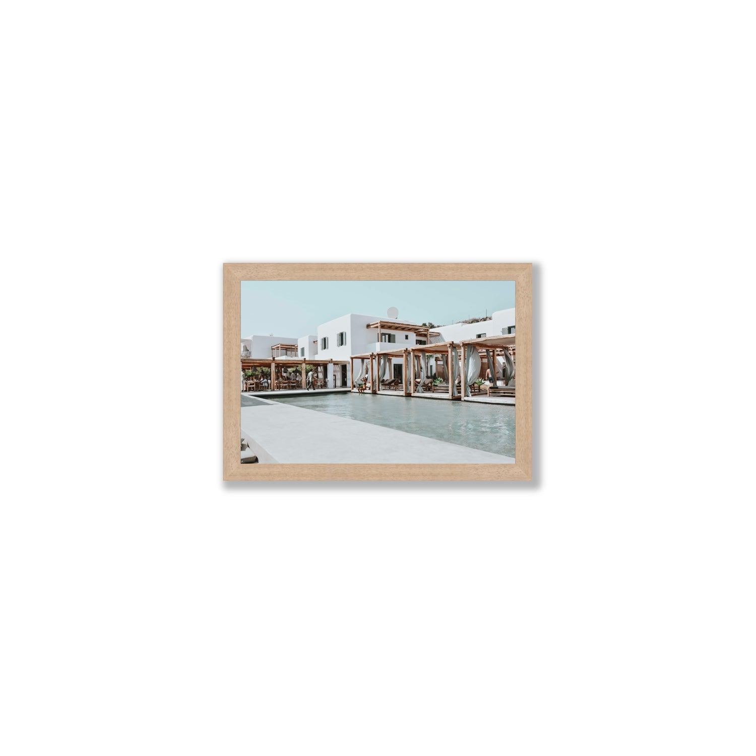 Polytelís Mykonos Greek island wall art Small full-bleed fine art print in natural oak frame