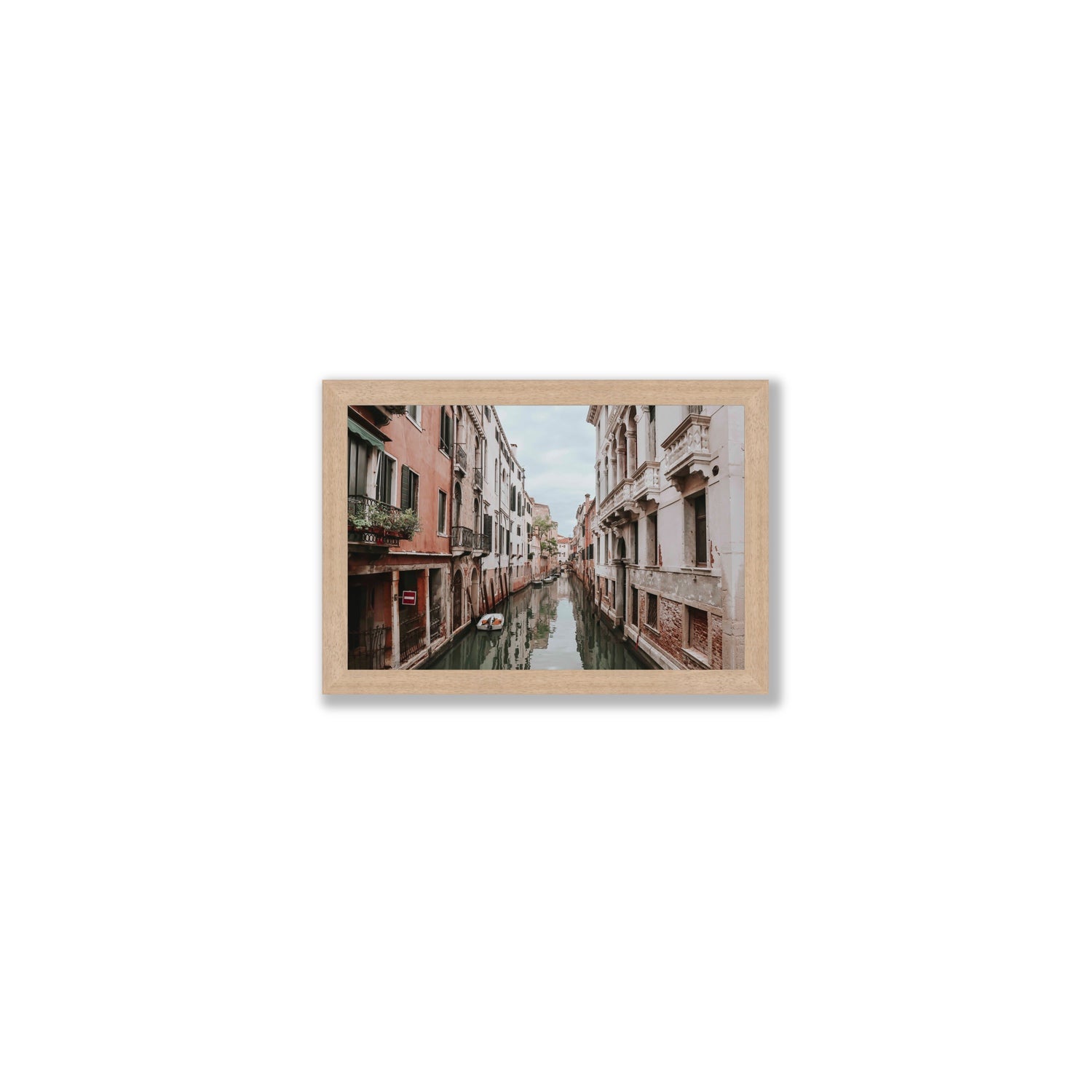 The Floating City Venice Canal Italian decor wall art Small full-bleed fine art print in natural oak frame