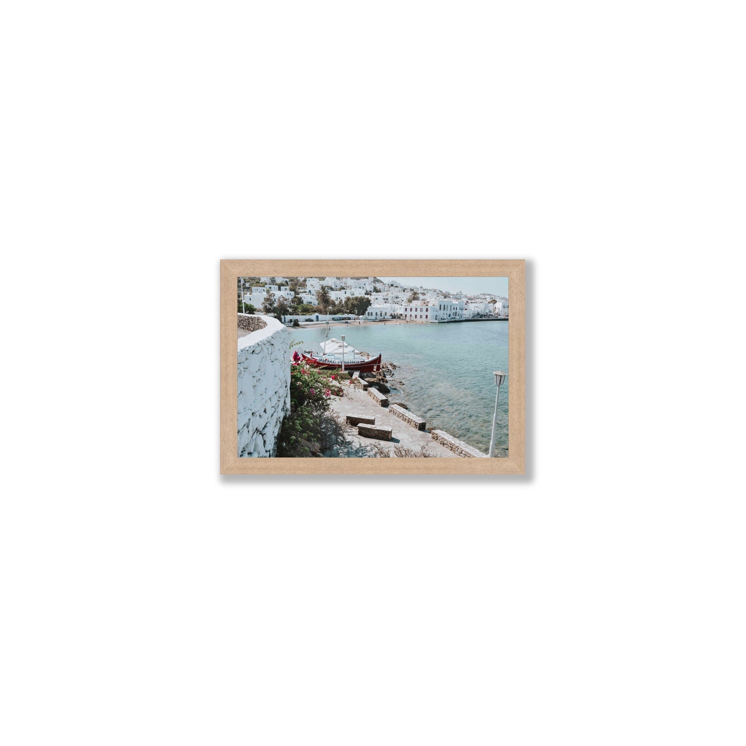 Harika Mykonos Greek island wall art Small full-bleed fine art print in natural oak frame