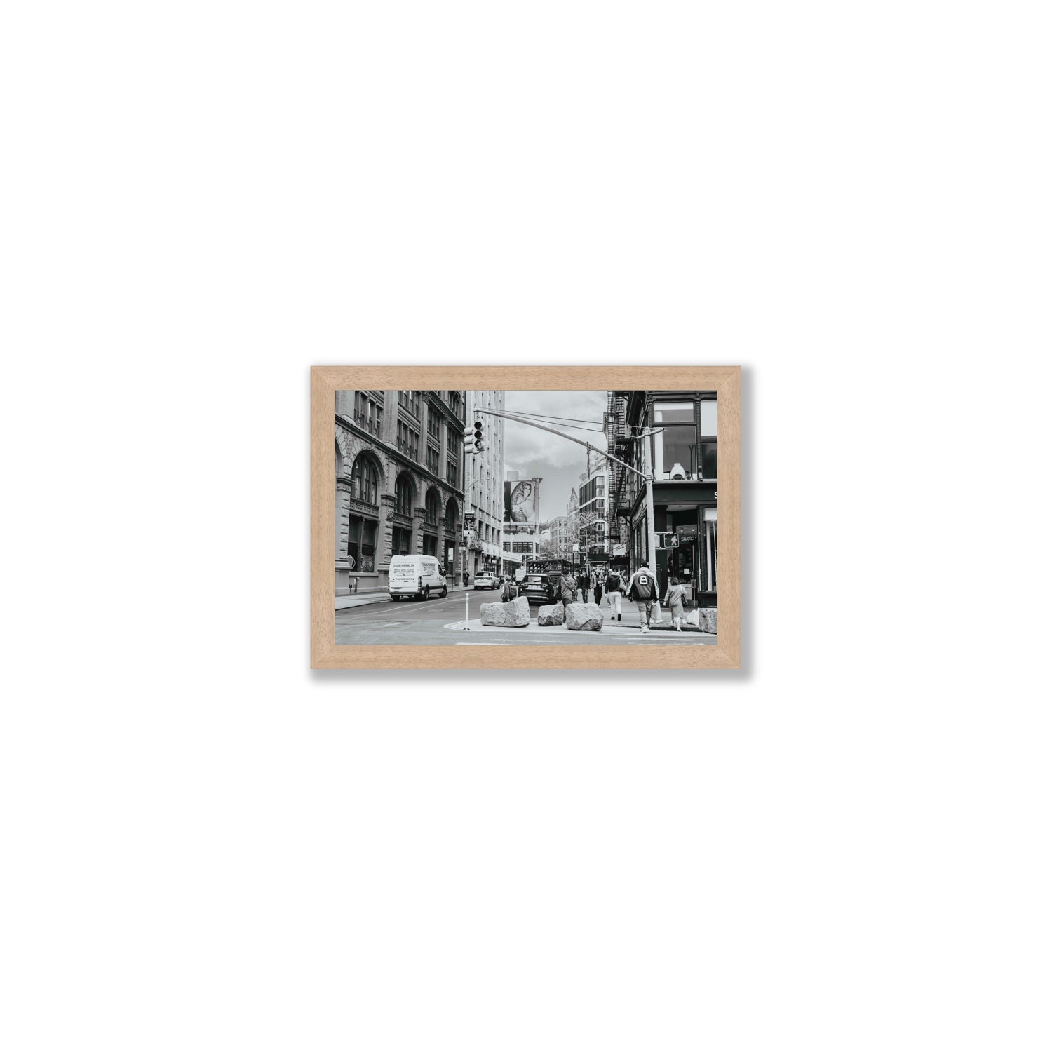 Inkwell Metropolis New York NYC Black & White wall art Small full-bleed fine art print in natural oak frame