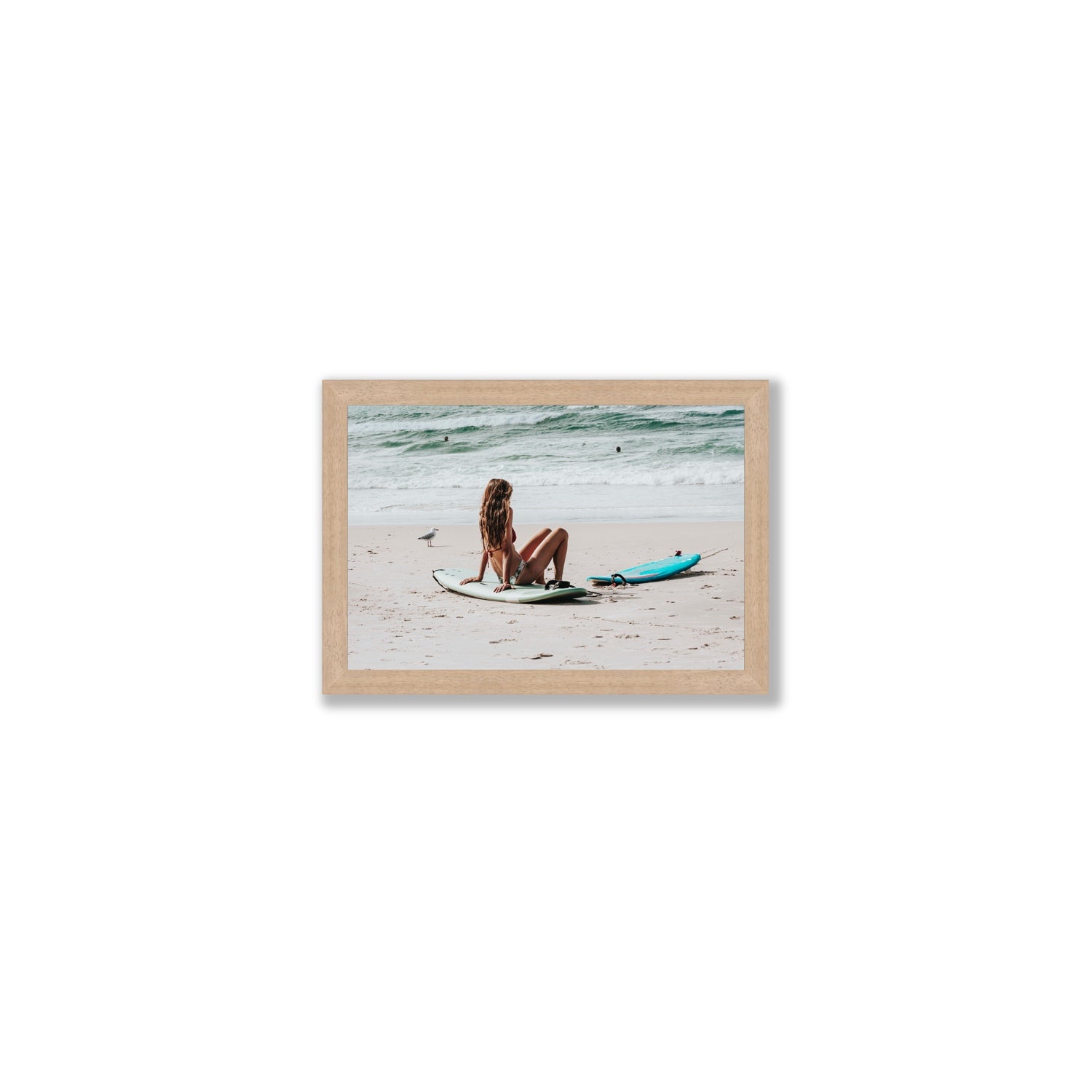 Ciao Bella Byron Bay Surf coastal wall art Small full-bleed fine art print in natural oak frame