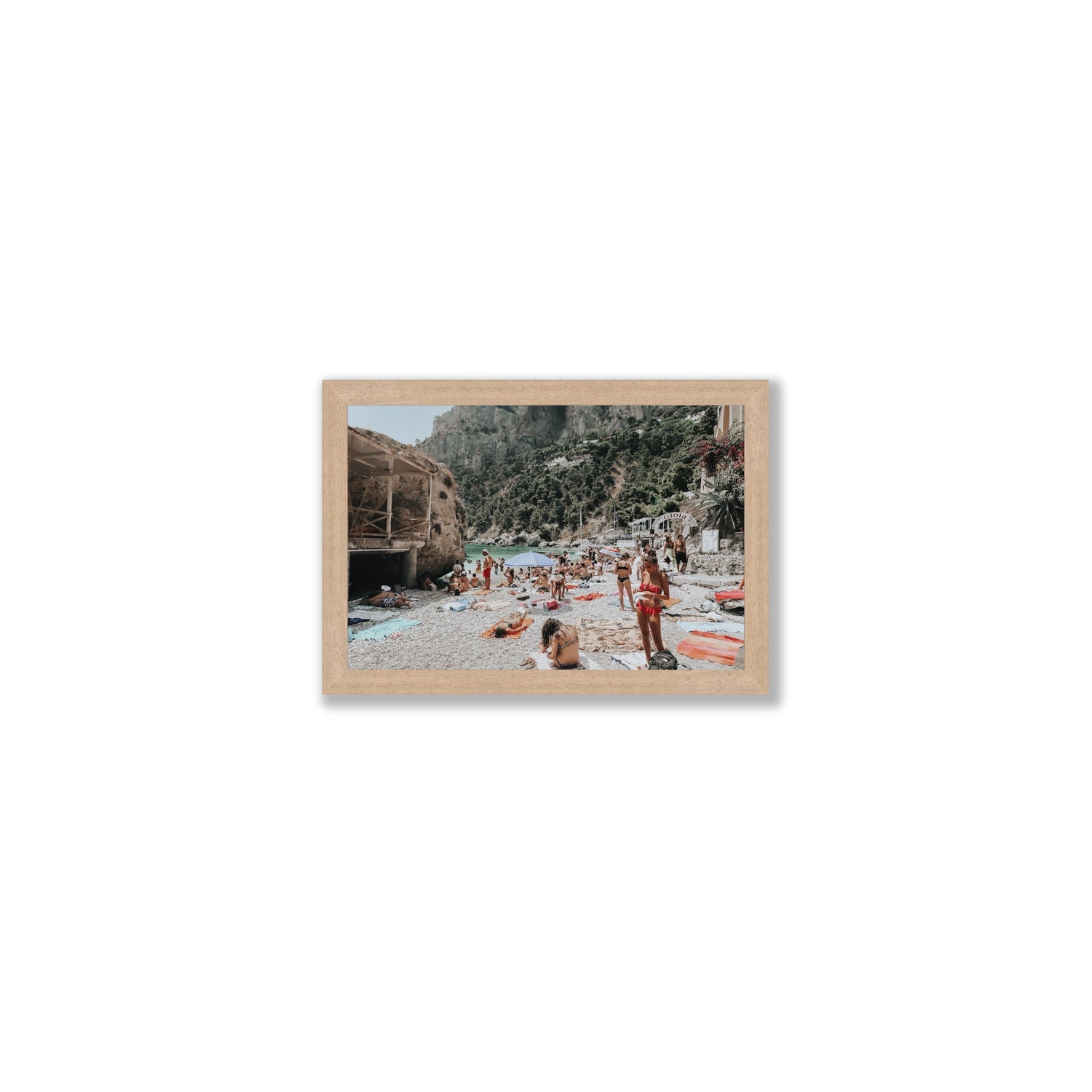 Spiaggia Da Gioia Capri beach coastal wall art Small full-bleed fine art print in natural oak frame