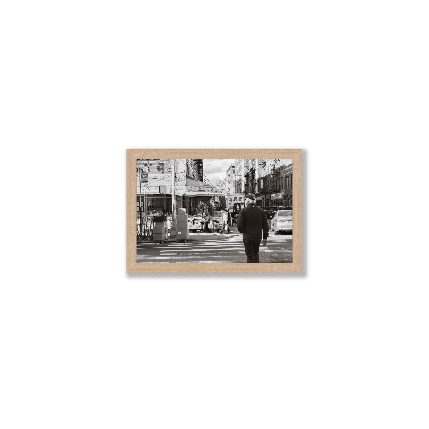 Chinatown New York NYC Street wall art Small full-bleed fine art print in natural oak frame