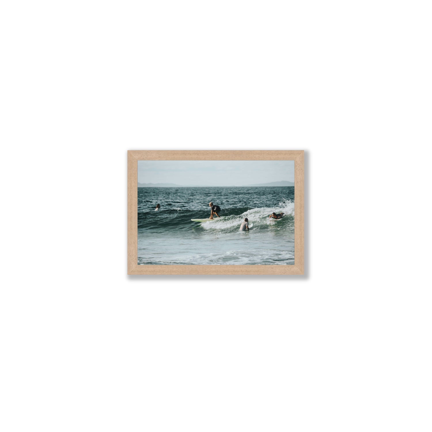 The Boys of Summer Byron Bay Surf coastal wall art Small full-bleed fine art print in natural oak frame