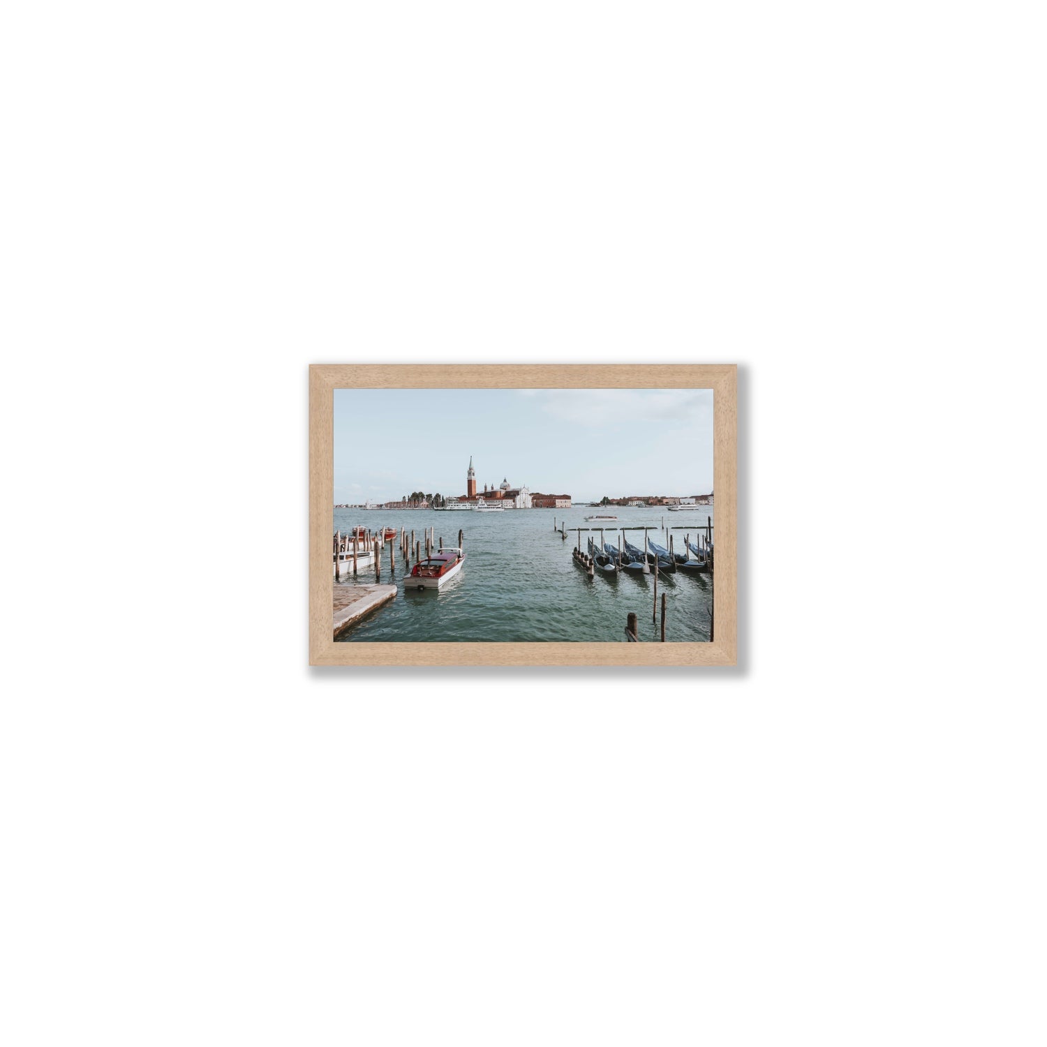Venetian Waterscape Venice Italian art print Small full-bleed fine art print in natural oak frame
