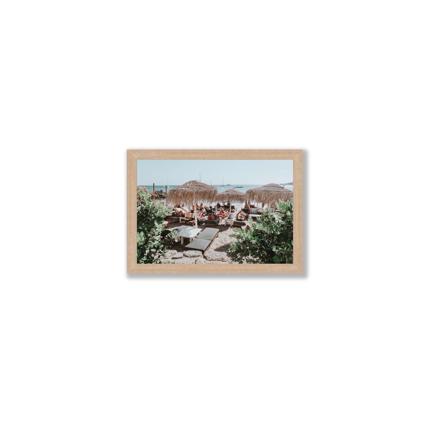 Greek Haven Mykonos Greek island coastal wall art Small full-bleed fine art print in natural oak frame