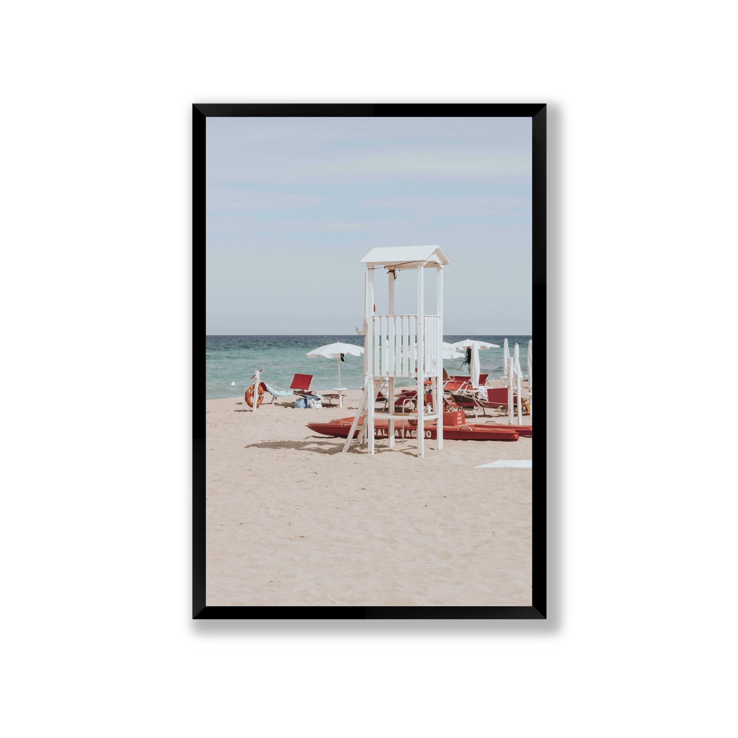 Barefoot Bliss Puglia beach Italian coastal decor wall art Giant full-bleed fine art print in black frame
