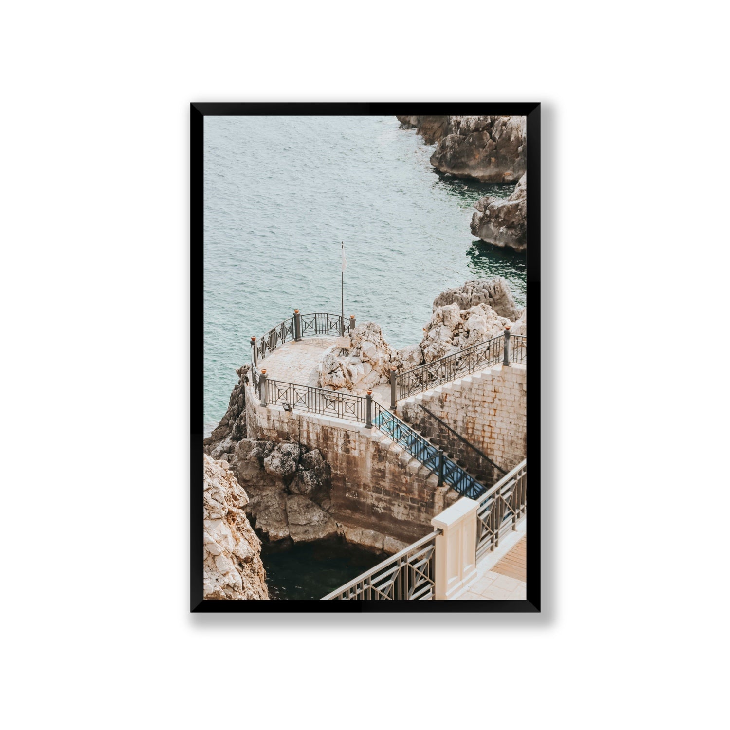 Tidal Staircase Puglia coastal Italian wall art Giant full-bleed fine art print in black frame