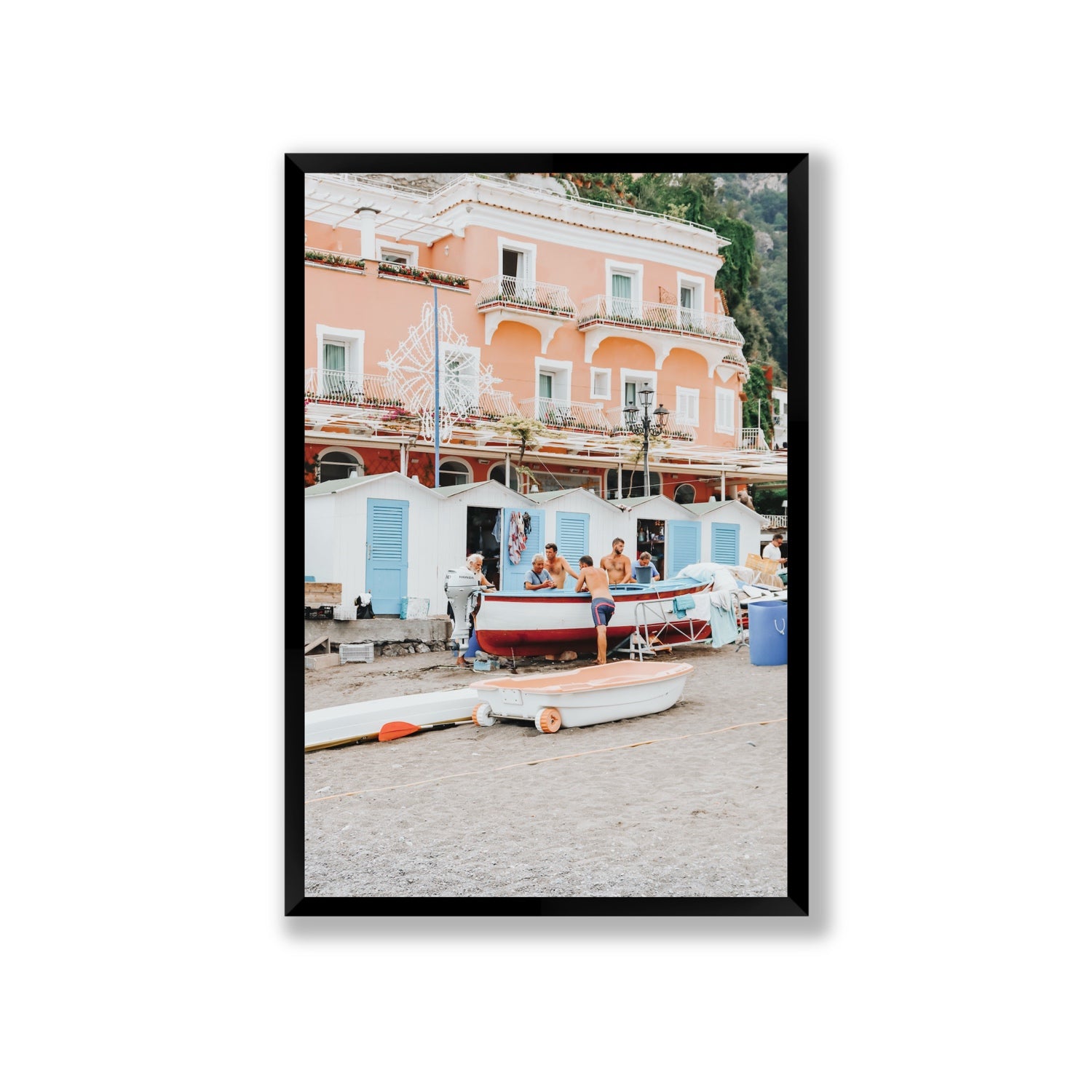 La Riunione della Mattina fine art print, Positano, Italy, Giant, Black Frame · Full Bleed, Fine Art Print