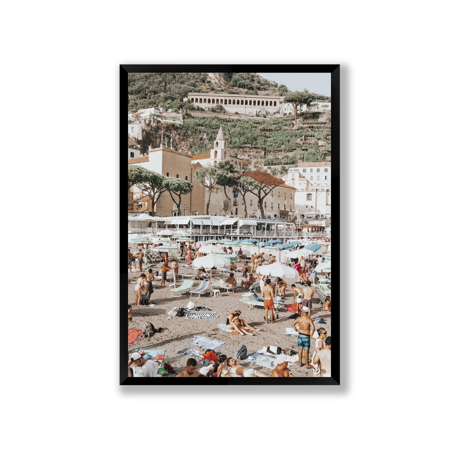 Festa In Spiaggia Amalfi coastal wall art Giant full-bleed fine art print in black frame