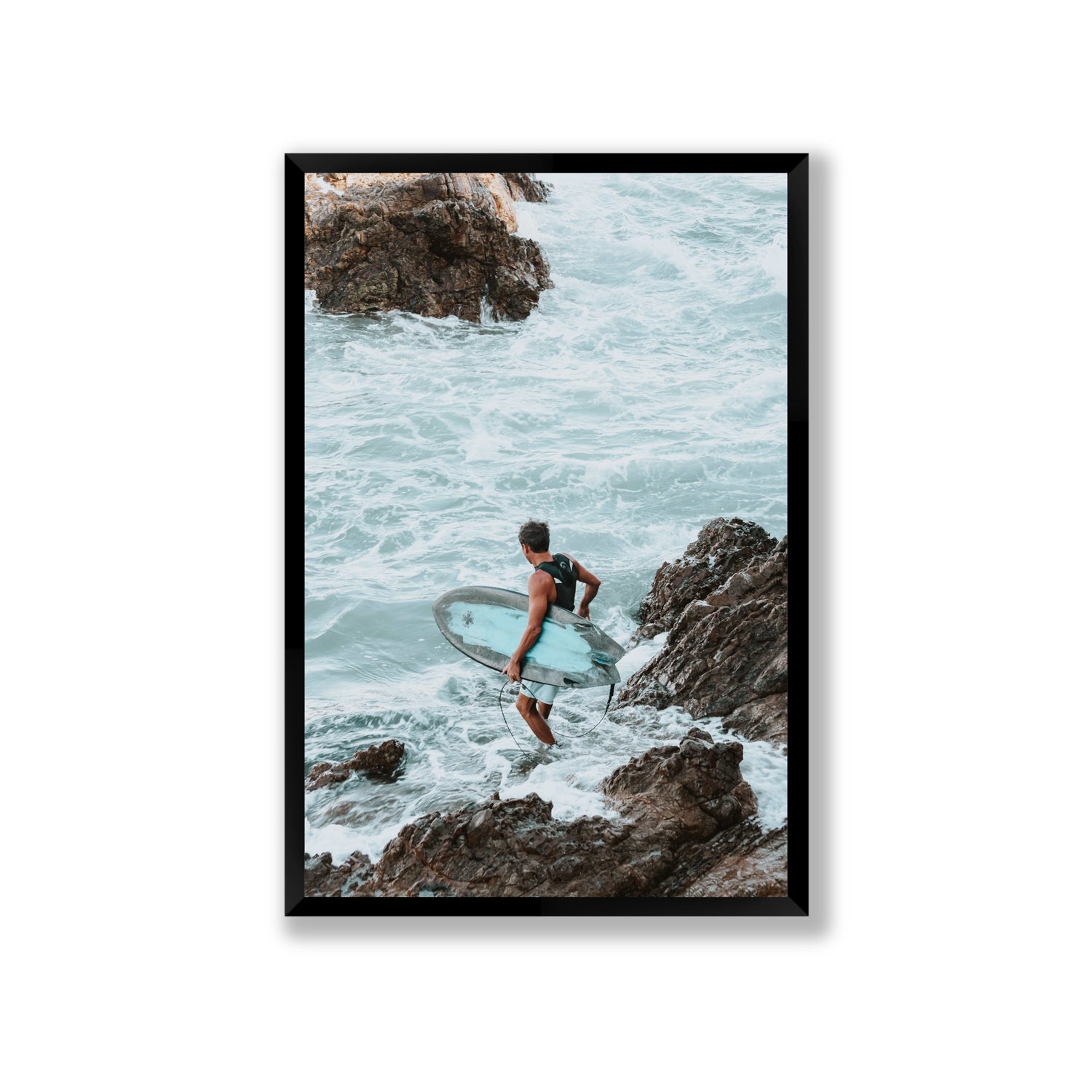 Into The Soup Byron Bay Surf coastal wall art Giant full-bleed fine art print in black frame