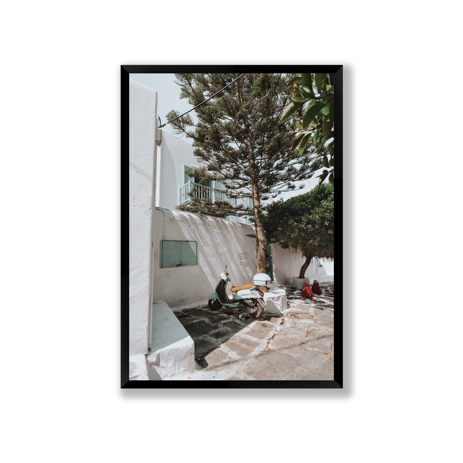 The Getaway Mykonos Mediterranean Greek island art print Giant full-bleed fine art print in black frame