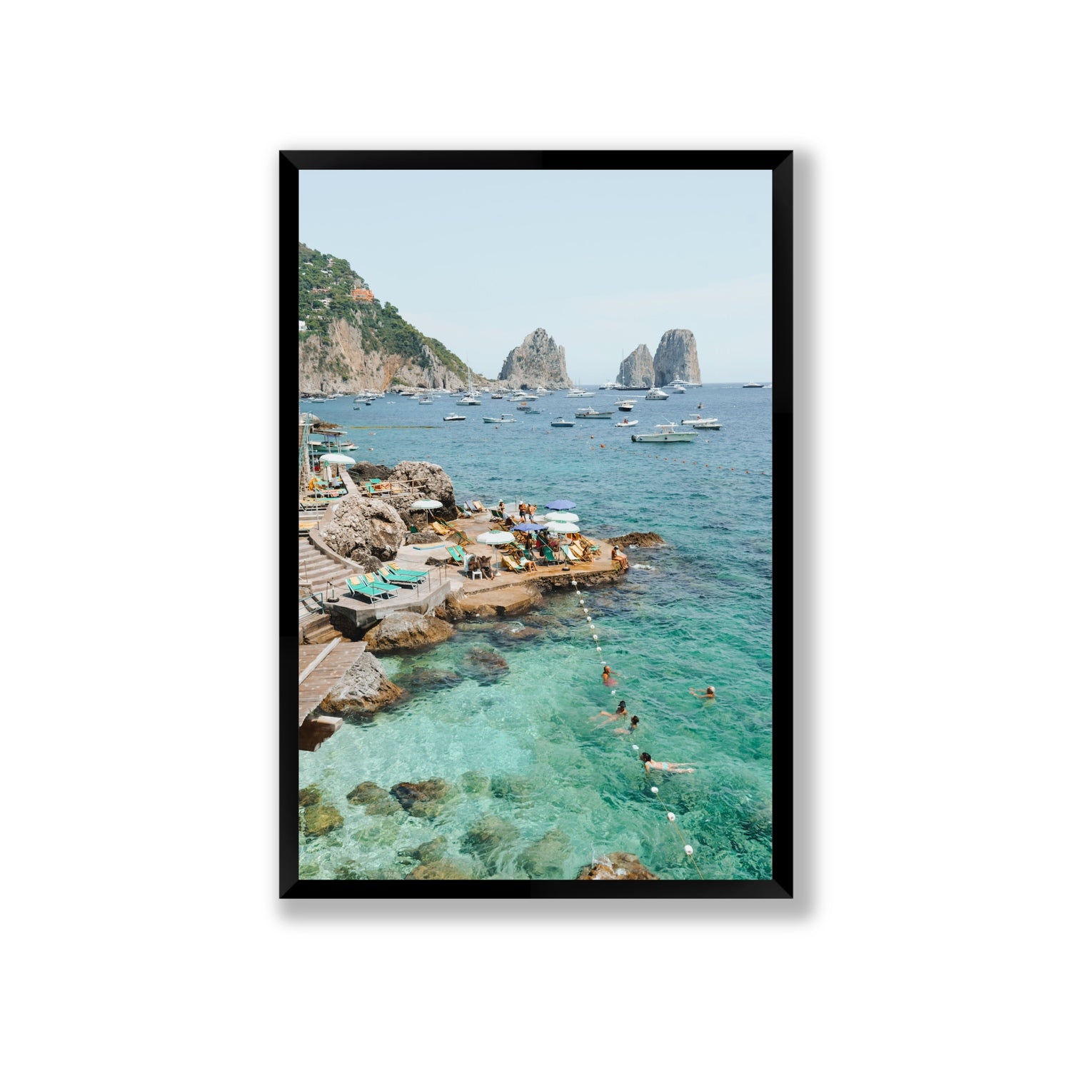 Summertime Blues Capri Mediterranean wall art Giant full-bleed fine art print in black frame