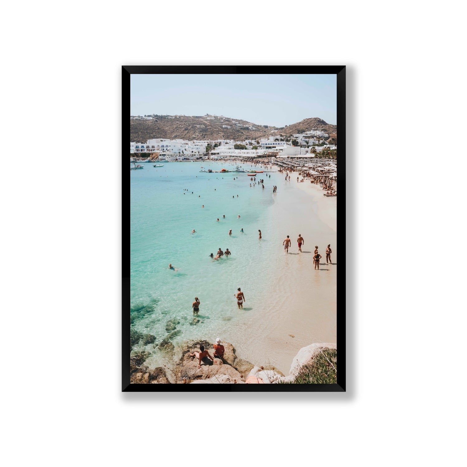 Breathe In The Salty Air Mykonos Greek island wall art Giant full-bleed fine art print in black frame