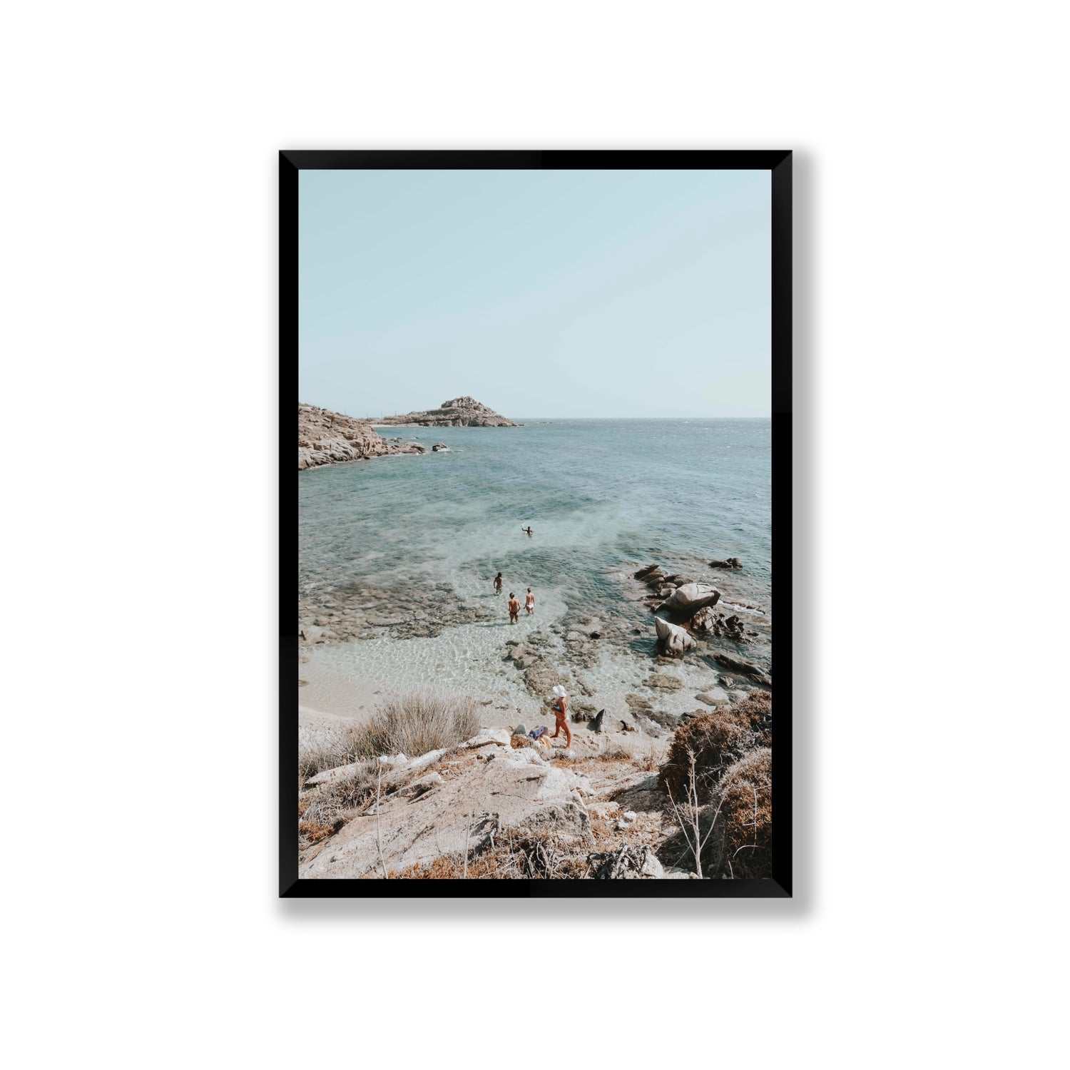 Explorers Mykonos Greek island wall art Giant full-bleed fine art print in black frame