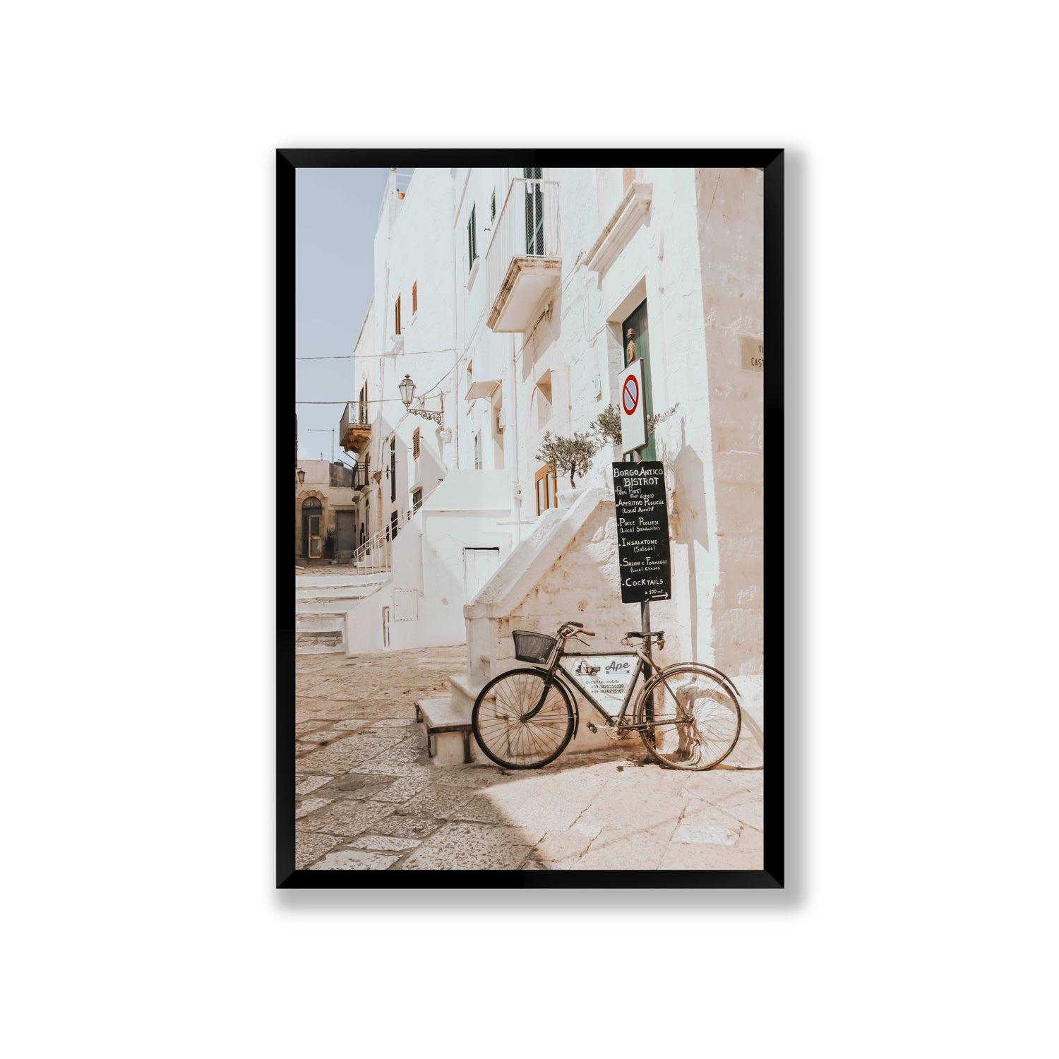 La Bicicletta Puglia Ostuni wall art Giant full-bleed fine art print in black frame