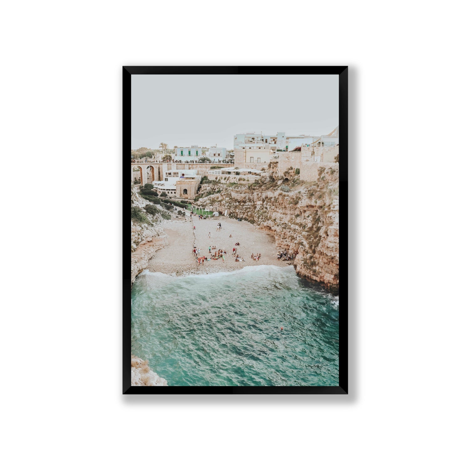 Polignano Vista Puglia coastal Italian beach fine art print Giant full-bleed fine art print in black frame