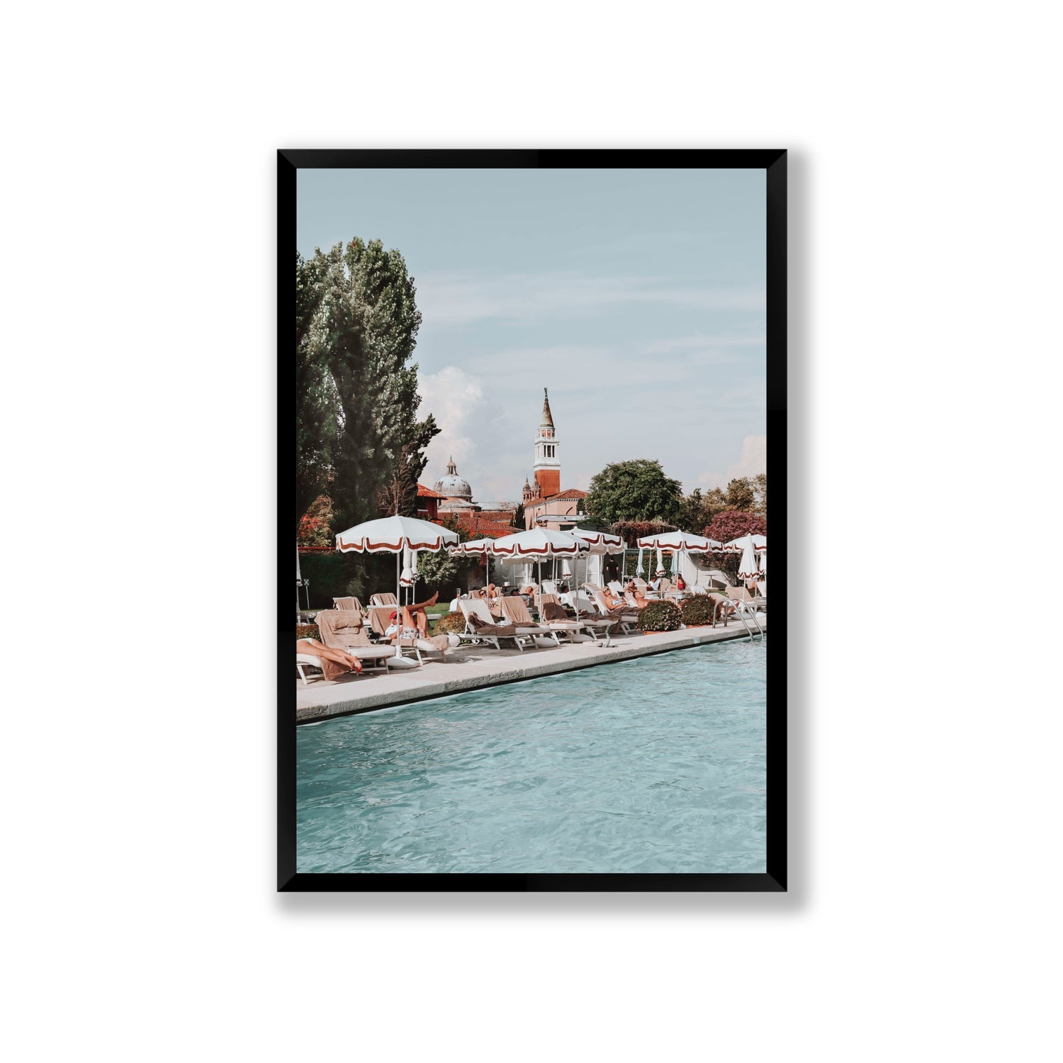 Poolside Perch Venice Italian wall art Giant full-bleed fine art print in black frame