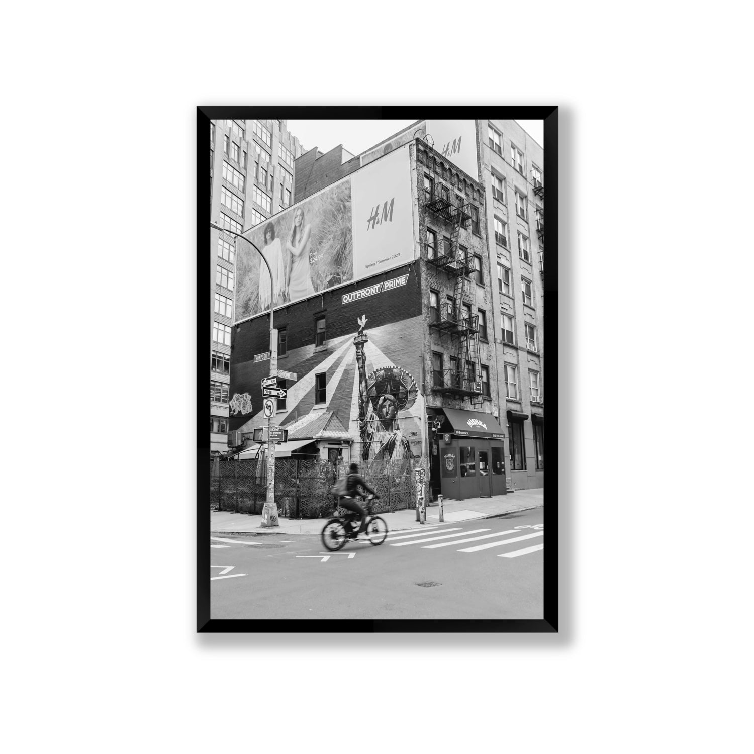 Shadows Of Liberty New York NYC Black & White wall art Giant full-bleed fine art print in black frame