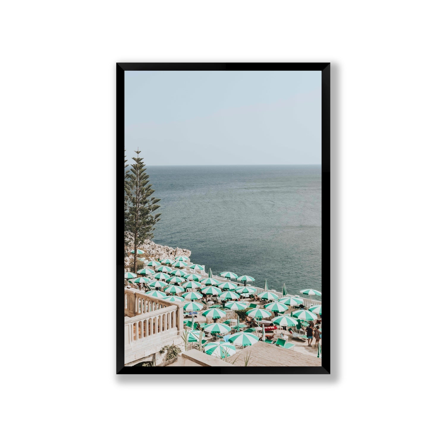Sun-drenched Stripes Puglia beach coastal wall art Giant full-bleed fine art print in black frame