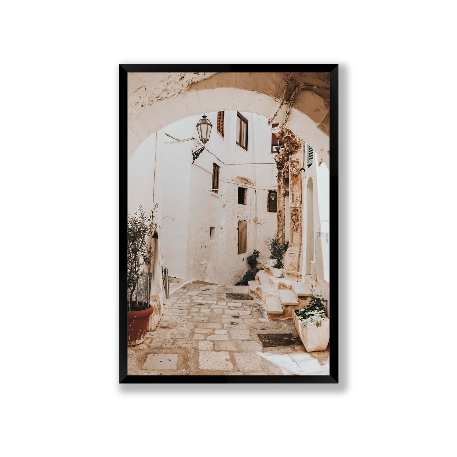 Pathway Wander Puglia Ostuni wall art Giant full-bleed fine art print in black frame