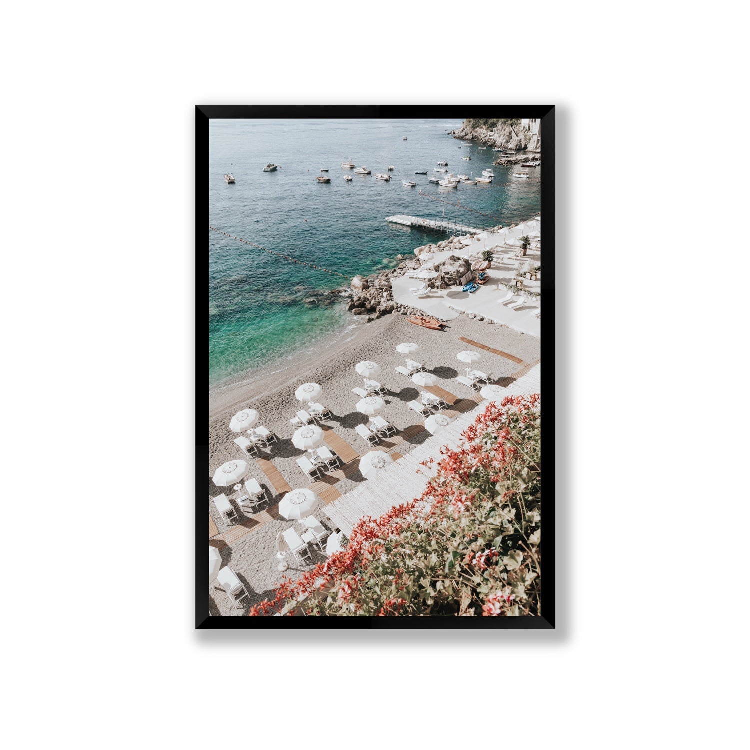 Tranquil Oasis Amalfi coastal wall art Giant full-bleed fine art print in black frame