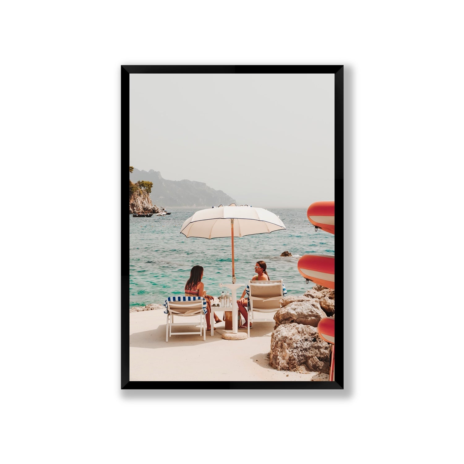 Salty Banter Amalfi Mediterranean wall art Giant full-bleed fine art print in black frame