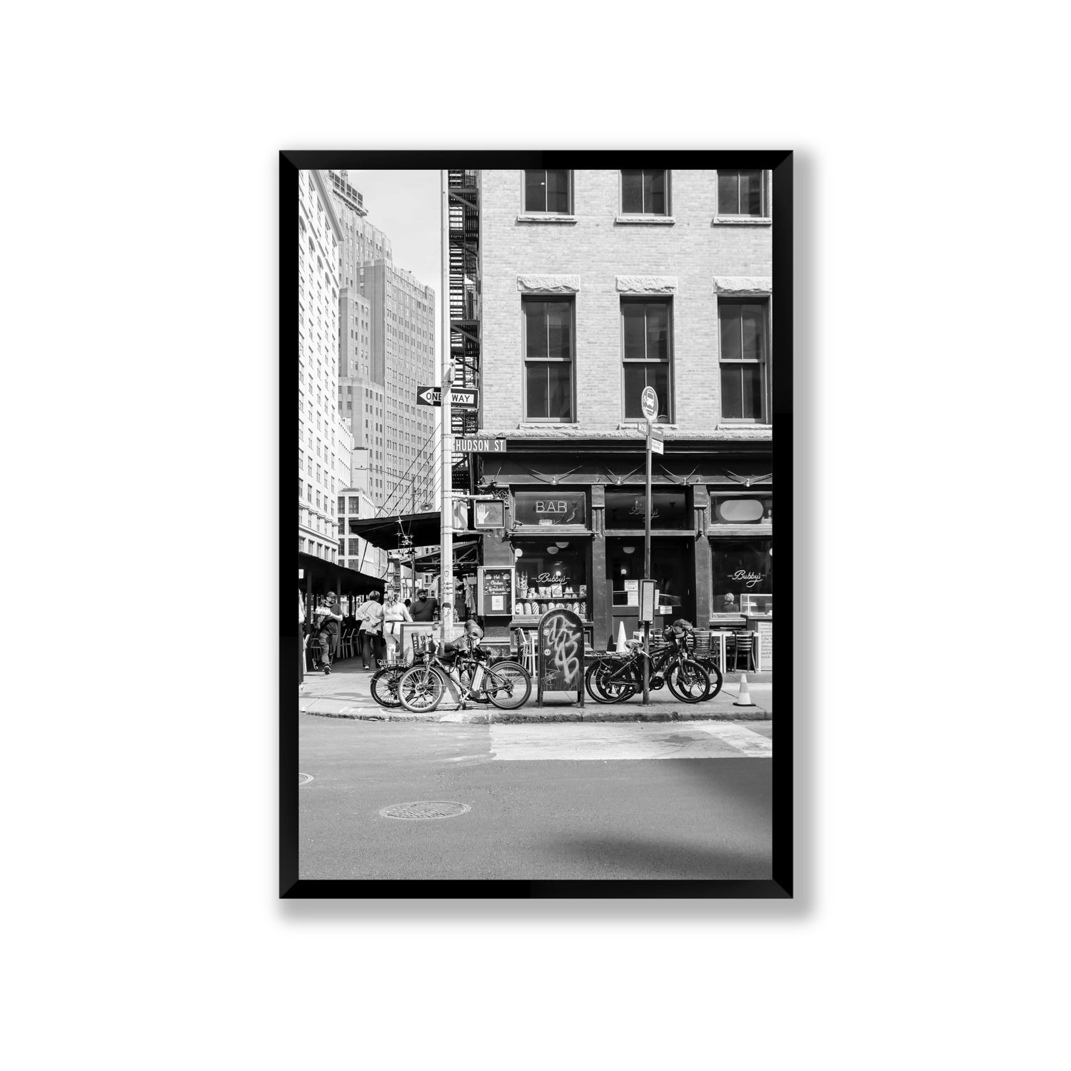 Bites Of The Big Apple New York NYC Black & White wall art Giant full-bleed fine art print in black frame