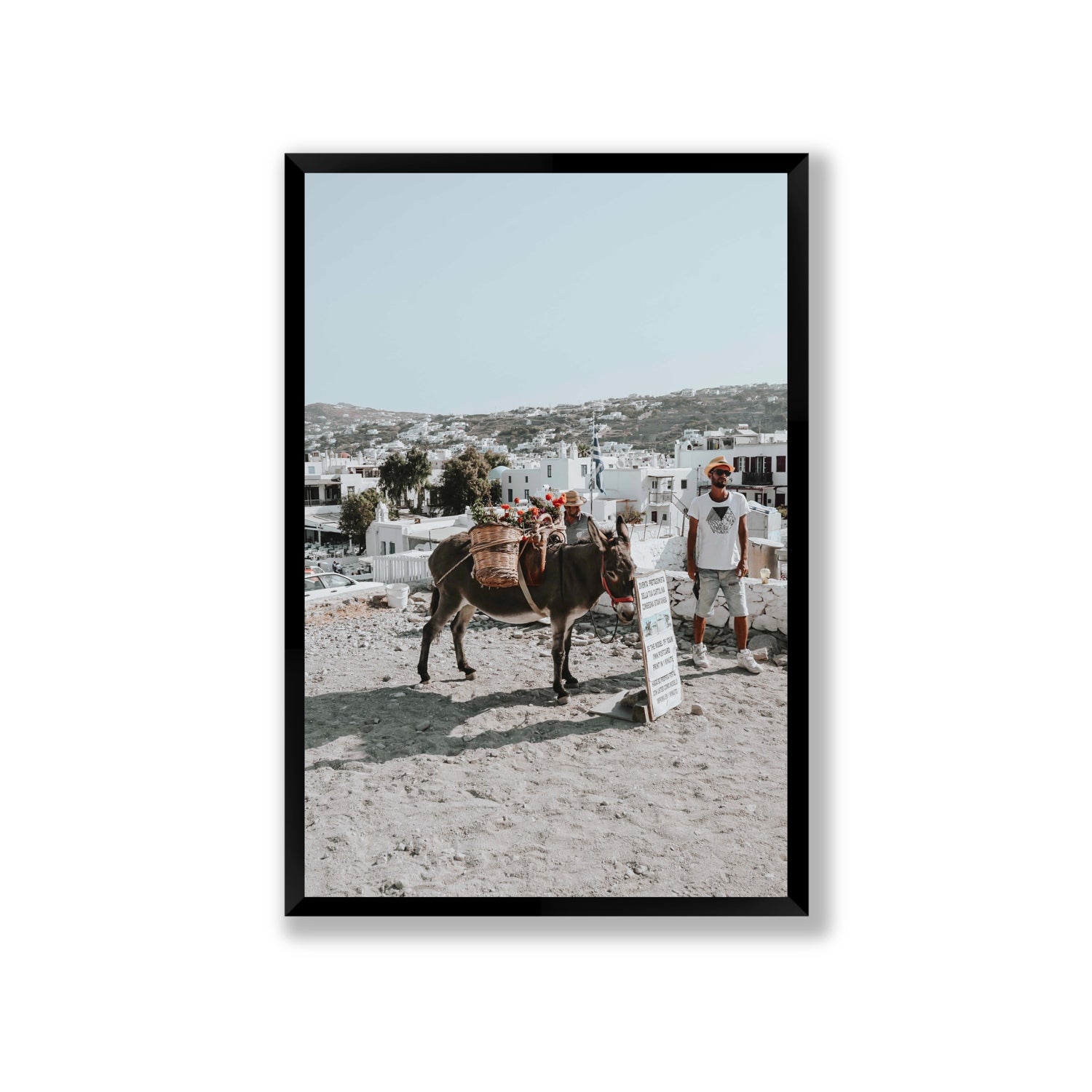 Let The Journey Begin Mykonos Greek island wall art Giant full-bleed fine art print in black frame