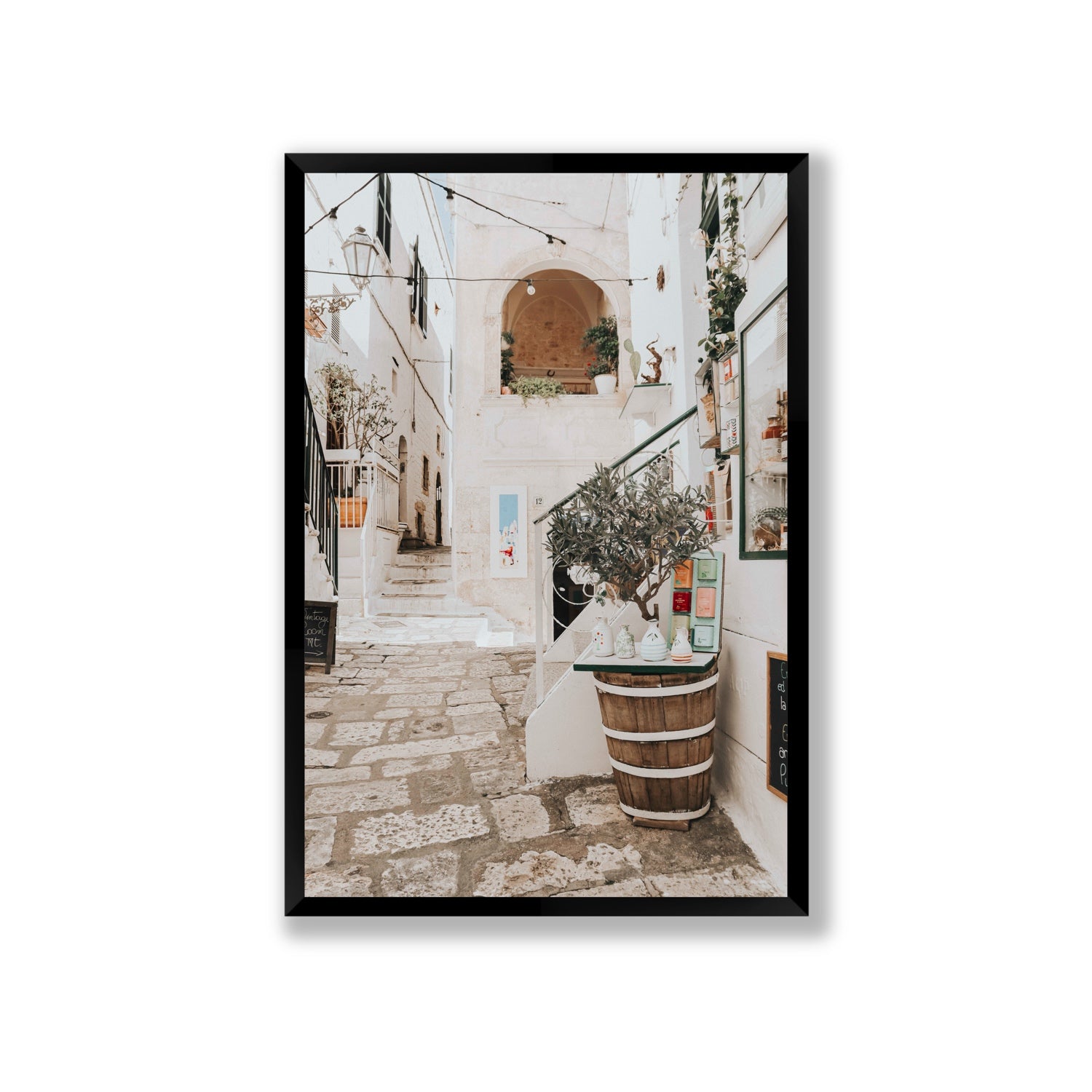 Olive Tree Lane Puglia Ostuni Mediterranean decor wall art Giant full-bleed fine art print in black frame