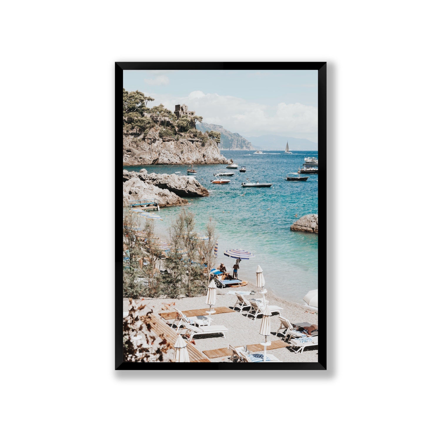 Sizzling Summer Days Amalfi coastal wall art Giant full-bleed fine art print in black frame