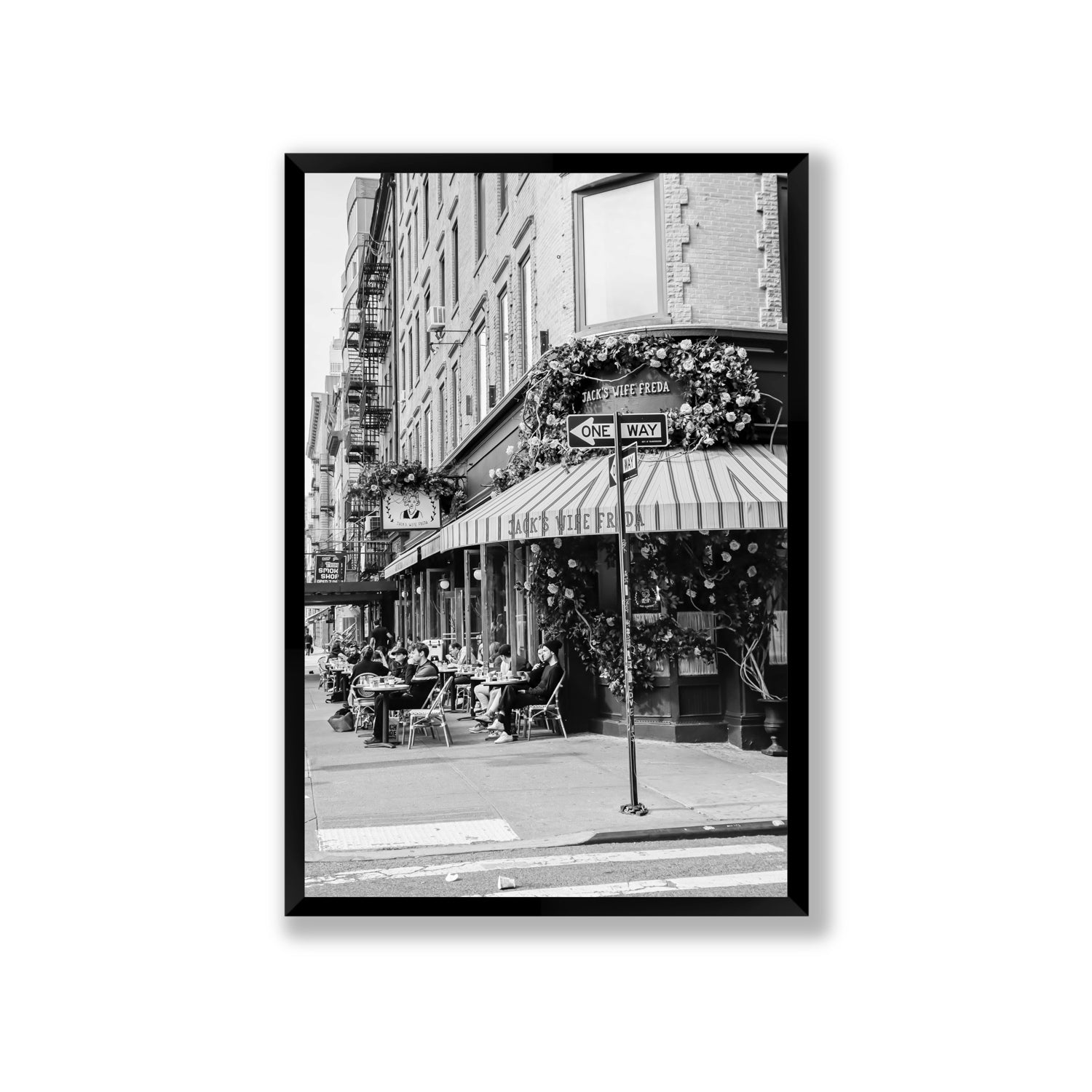 Freda's Feast New York NYC Black & White wall art Giant full-bleed fine art print in black frame