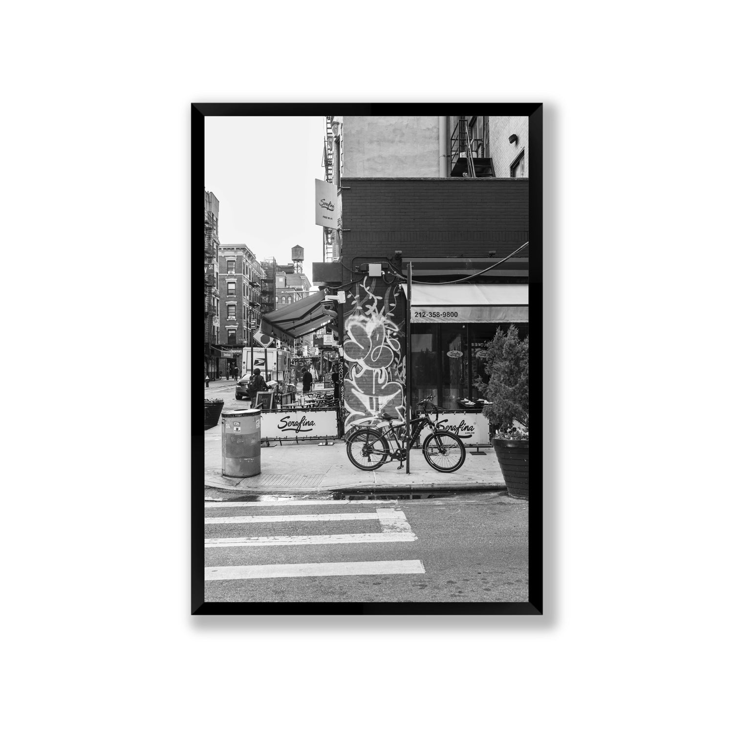 Cafe Canvas New York NYC Black & White wall art Giant fine art canvas in black frame view 2