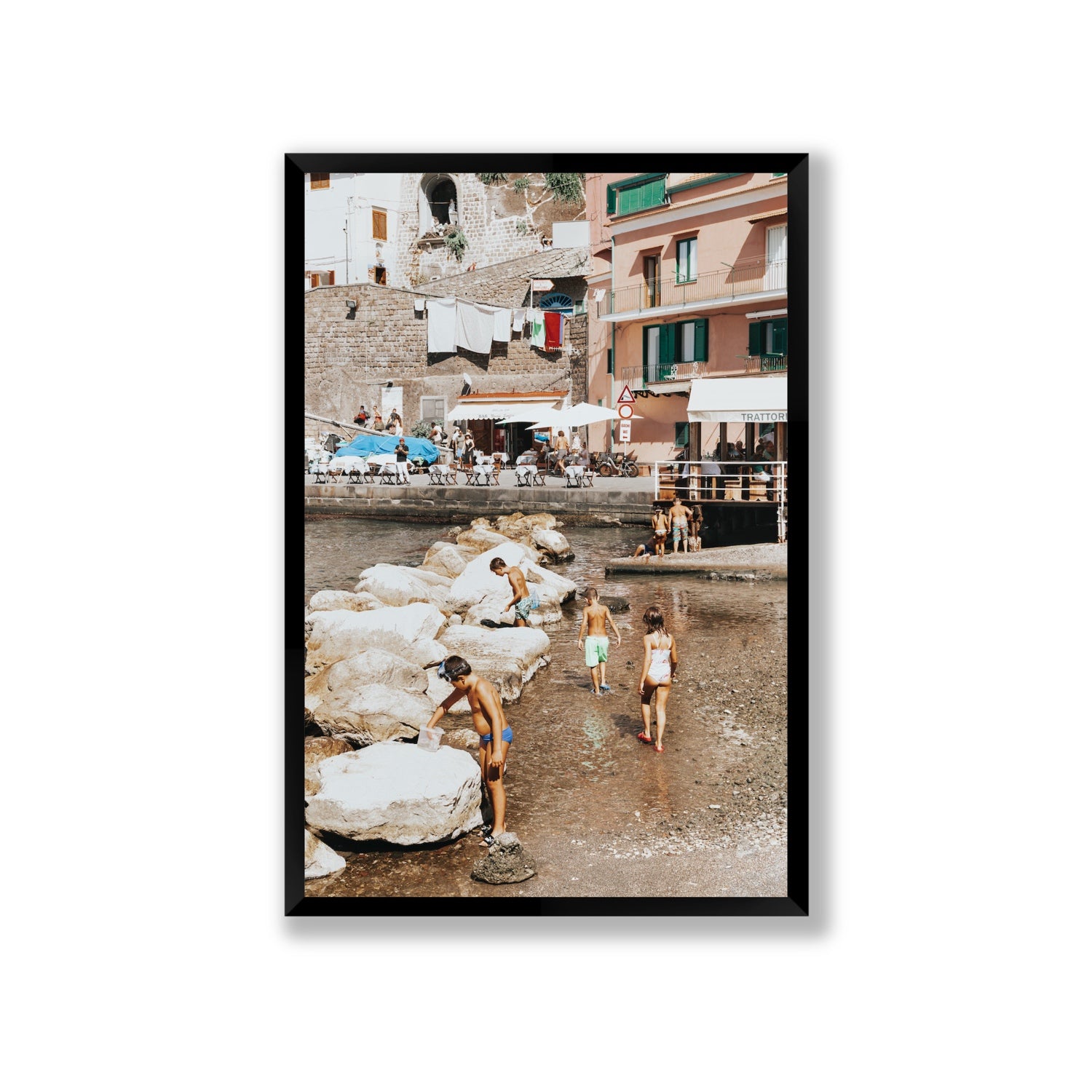 The Beachcombers Sorrento beach coastal wall art Giant full-bleed fine art print in black frame