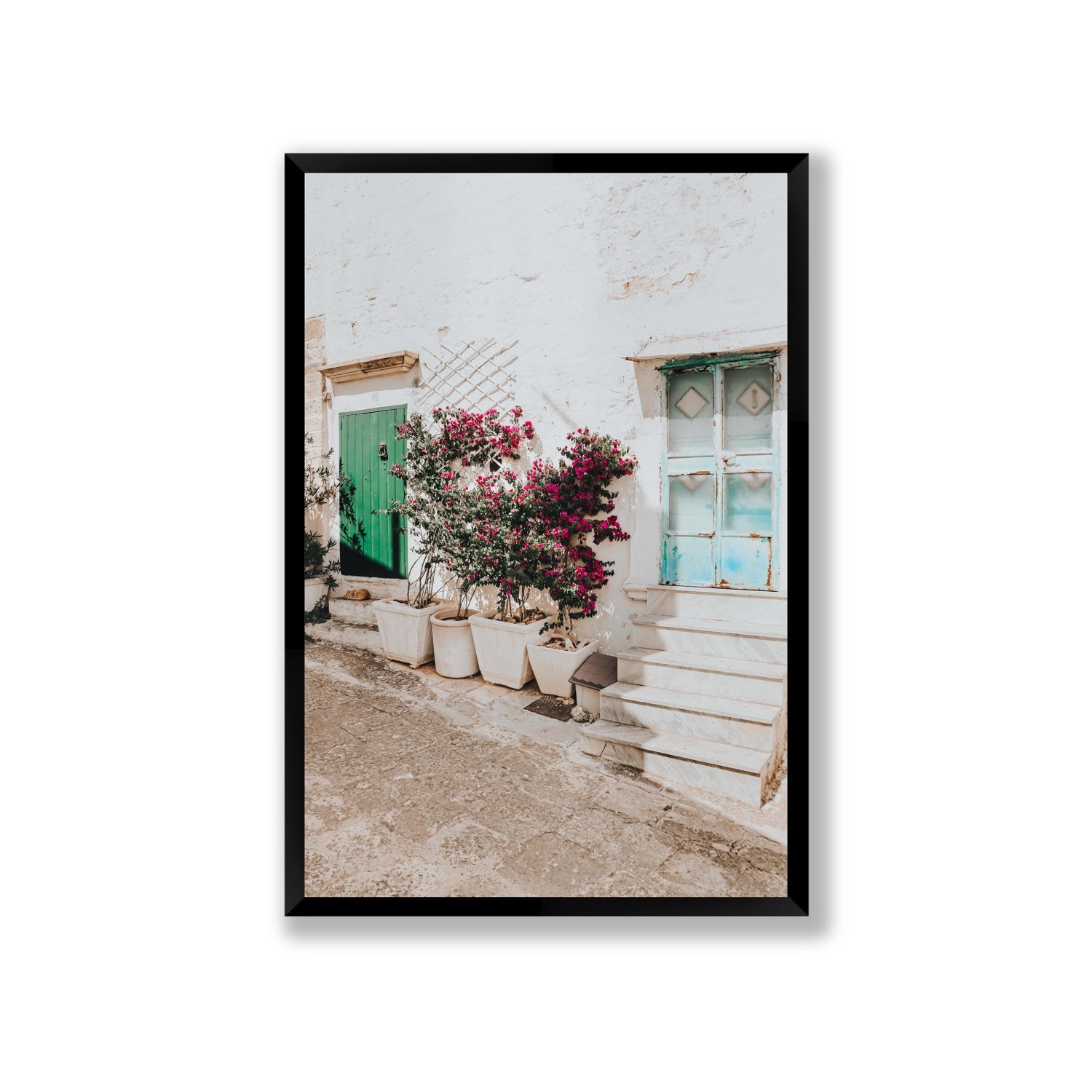 Floral Canvas Puglia Ostuni wall art Giant fine art canvas in black frame view 2