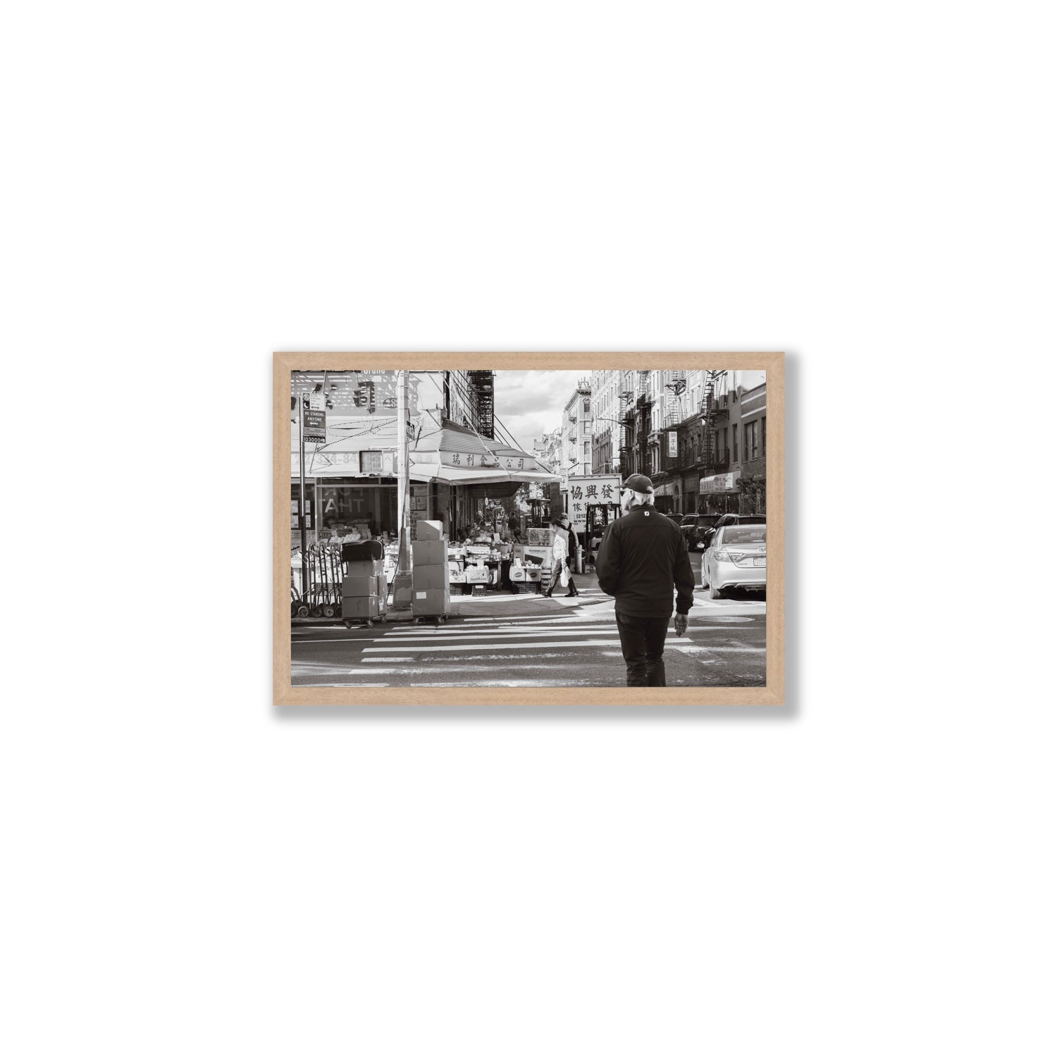 Chinatown New York NYC Street wall art Medium full-bleed fine art print in natural oak frame