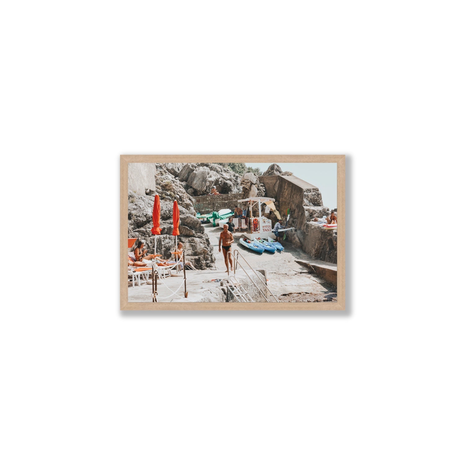 The Local Praiano Amalfi Coast Mediterranean wall art Medium full-bleed fine art print in natural oak frame