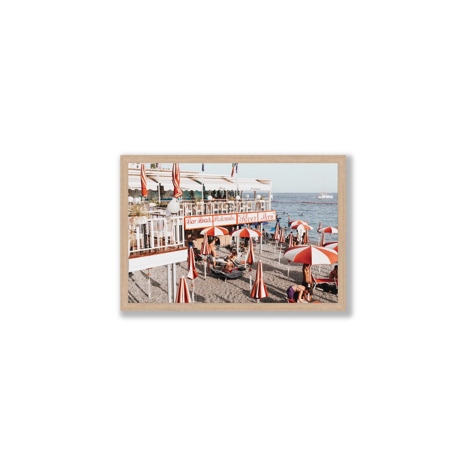 Silver Moon Amalfi Mediterranean wall art Medium full-bleed fine art print in natural oak frame