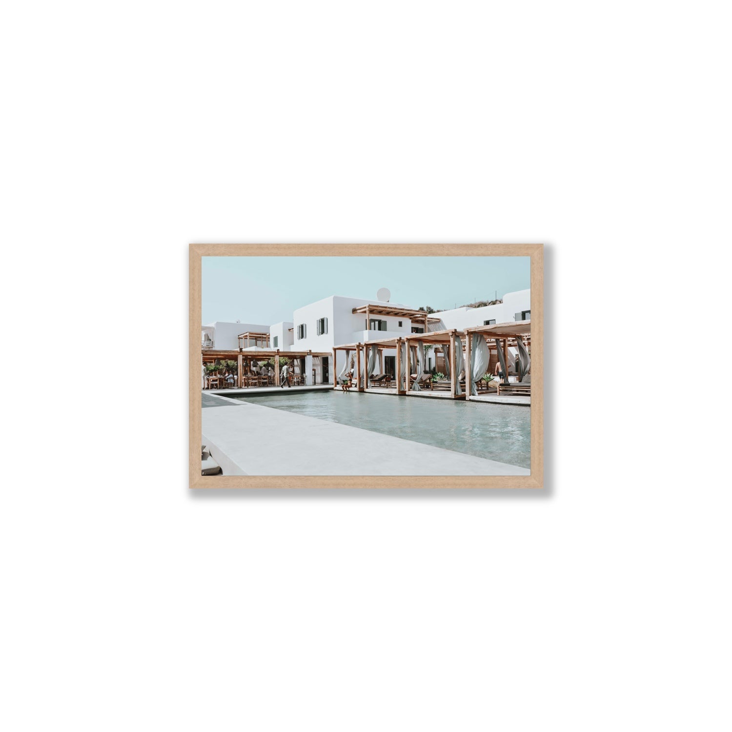 Polytelís Mykonos Greek island wall art Medium full-bleed fine art print in natural oak frame