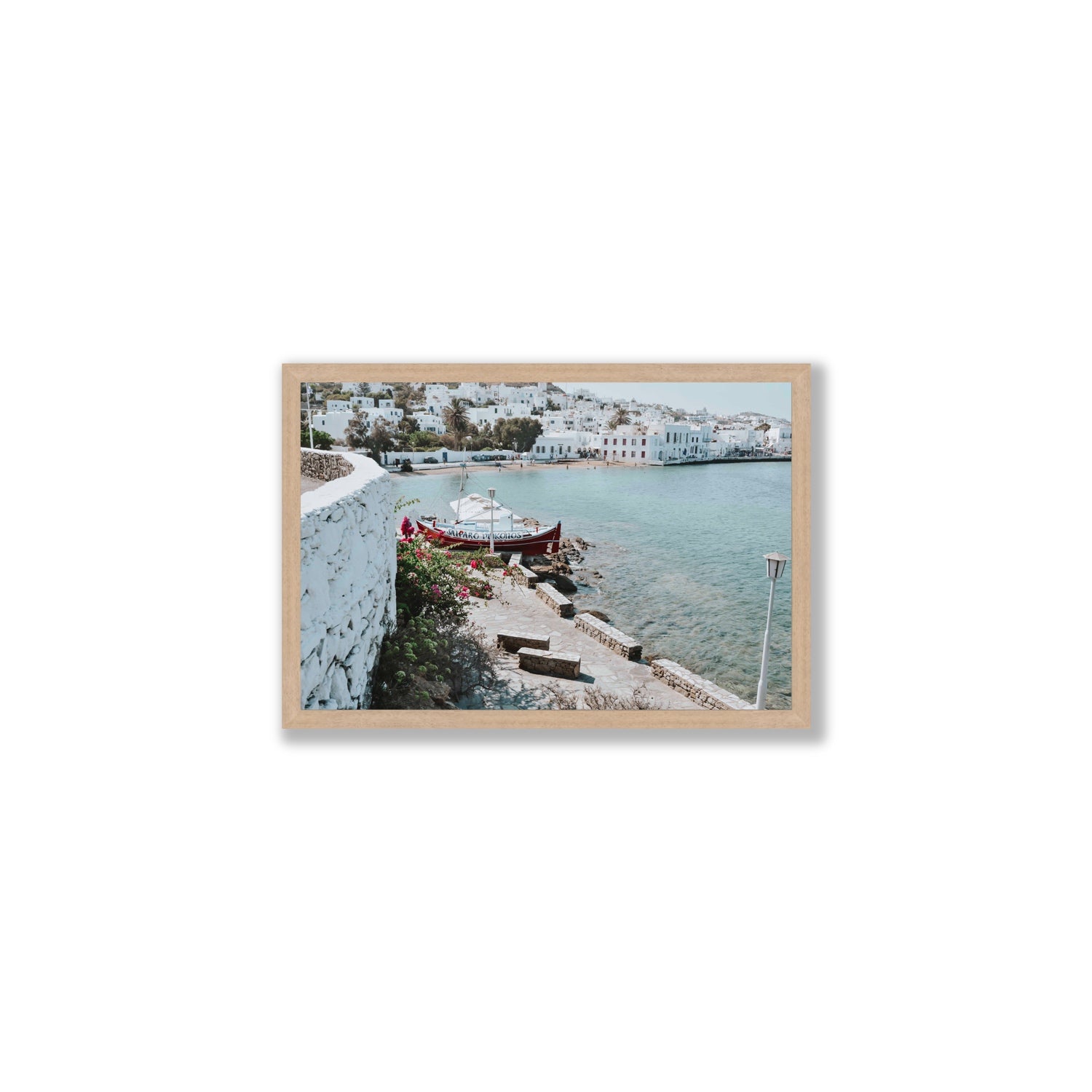 Harika Mykonos Greek island wall art Medium full-bleed fine art print in natural oak frame