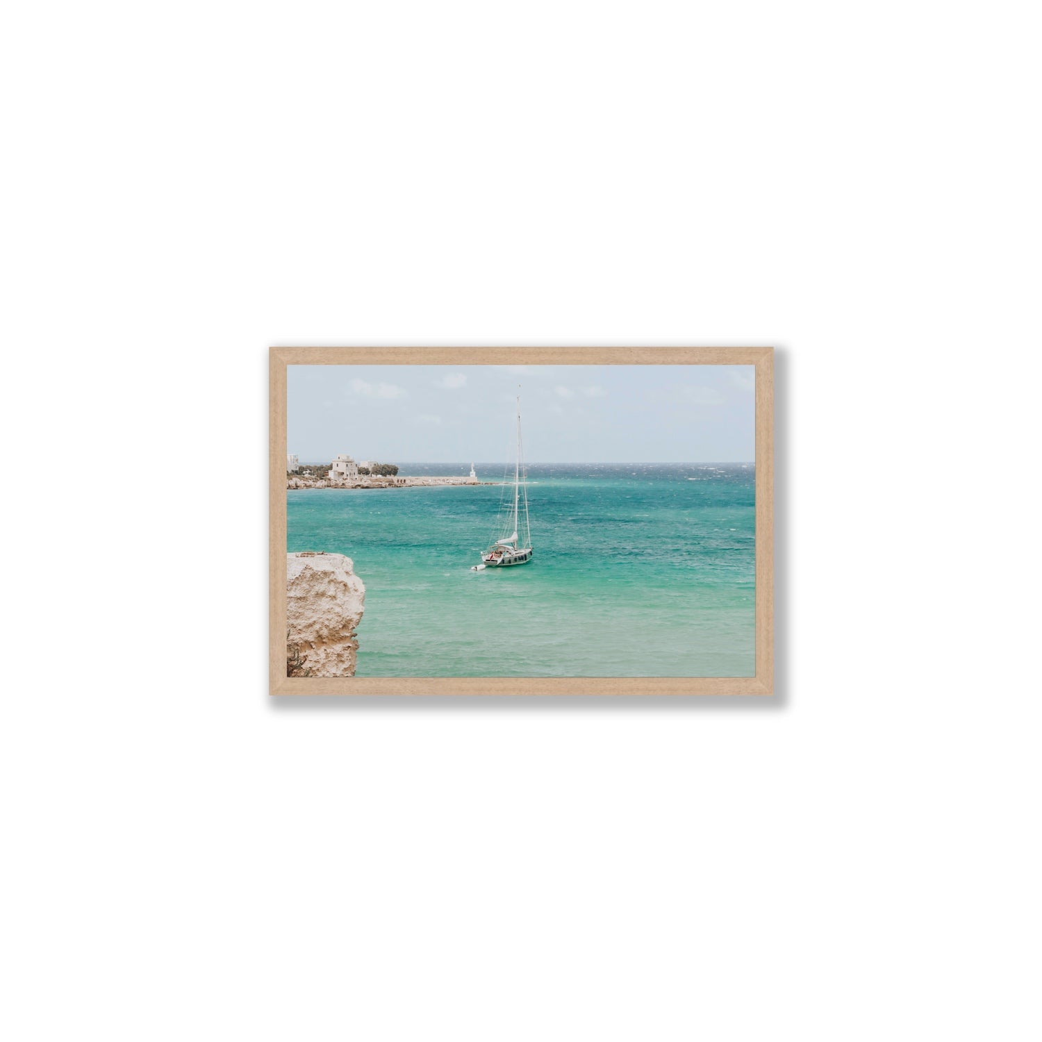 Adriatic Escape Puglia Italian coastal decor wall art Medium full-bleed fine art print in natural oak frame