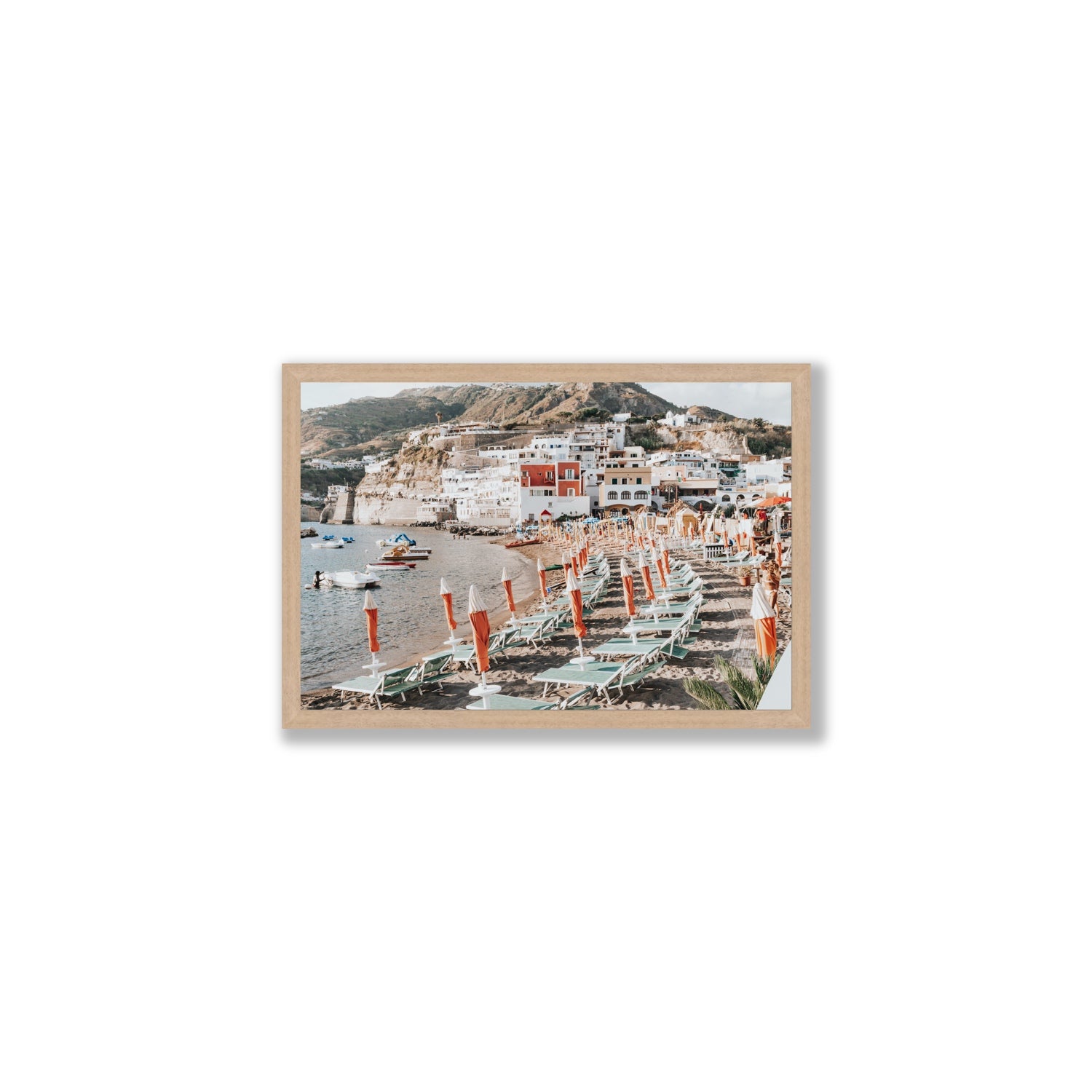 Sole Estivo Ischia Italian coastal wall art Medium full-bleed fine art print in natural oak frame