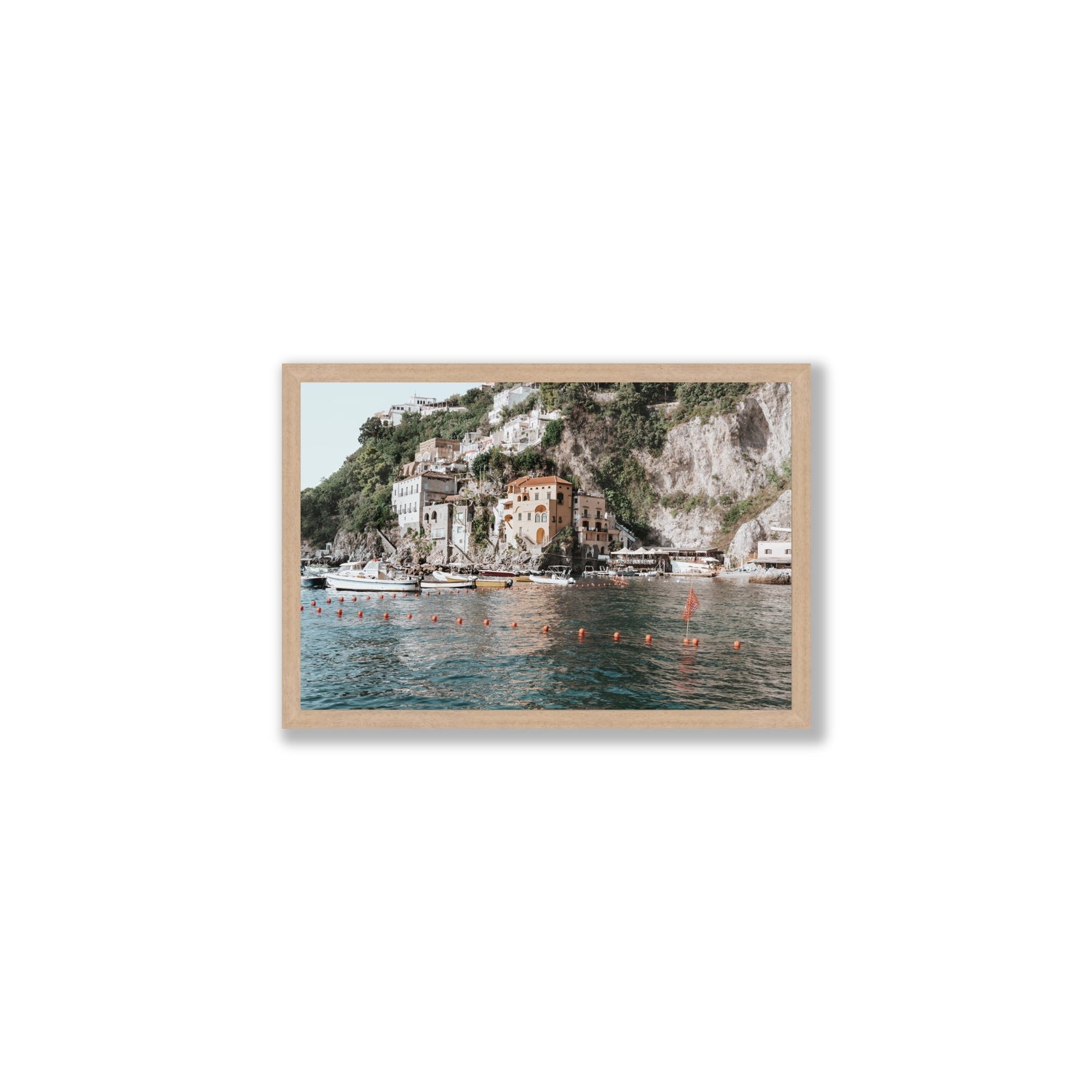 Amalfi Villas fine art print, Amalfi, Italy, coastal scenes artwork, Medium, Natural Oak Frame · Full Bleed, Fine Art Print