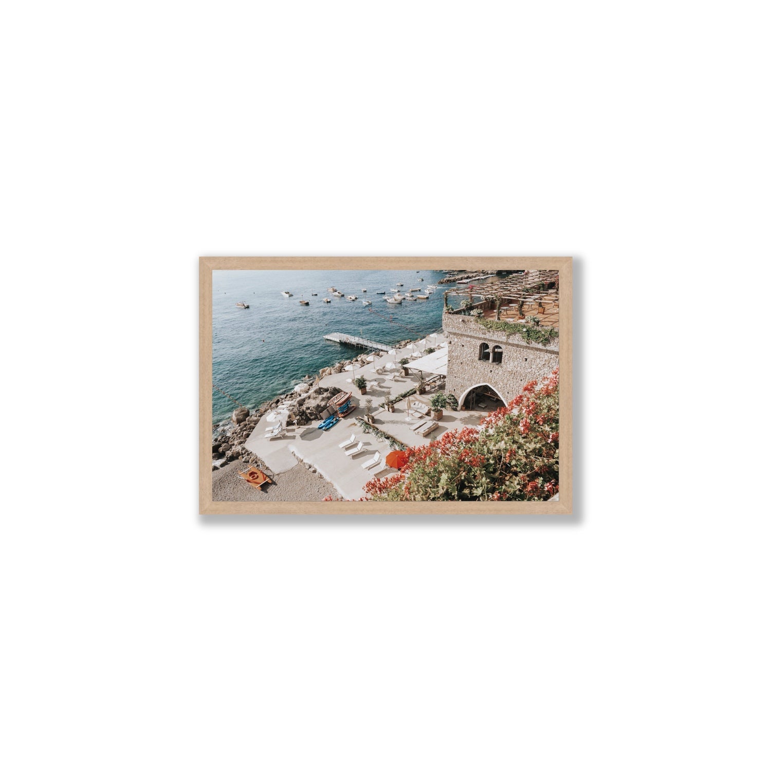 Floral Fortress fine art print, Amalfi, Italy, Medium, Natural Oak Frame · Full Bleed, Fine Art Print