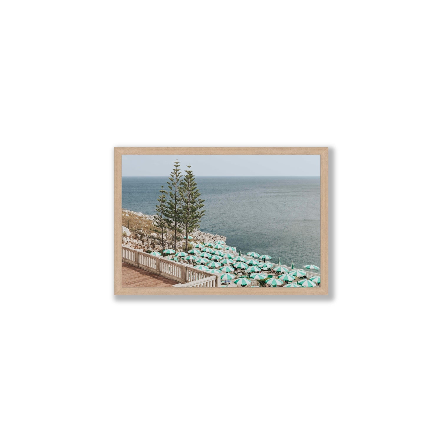 Azure Horizon Puglia beach coastal wall art Medium full-bleed fine art print in natural oak frame