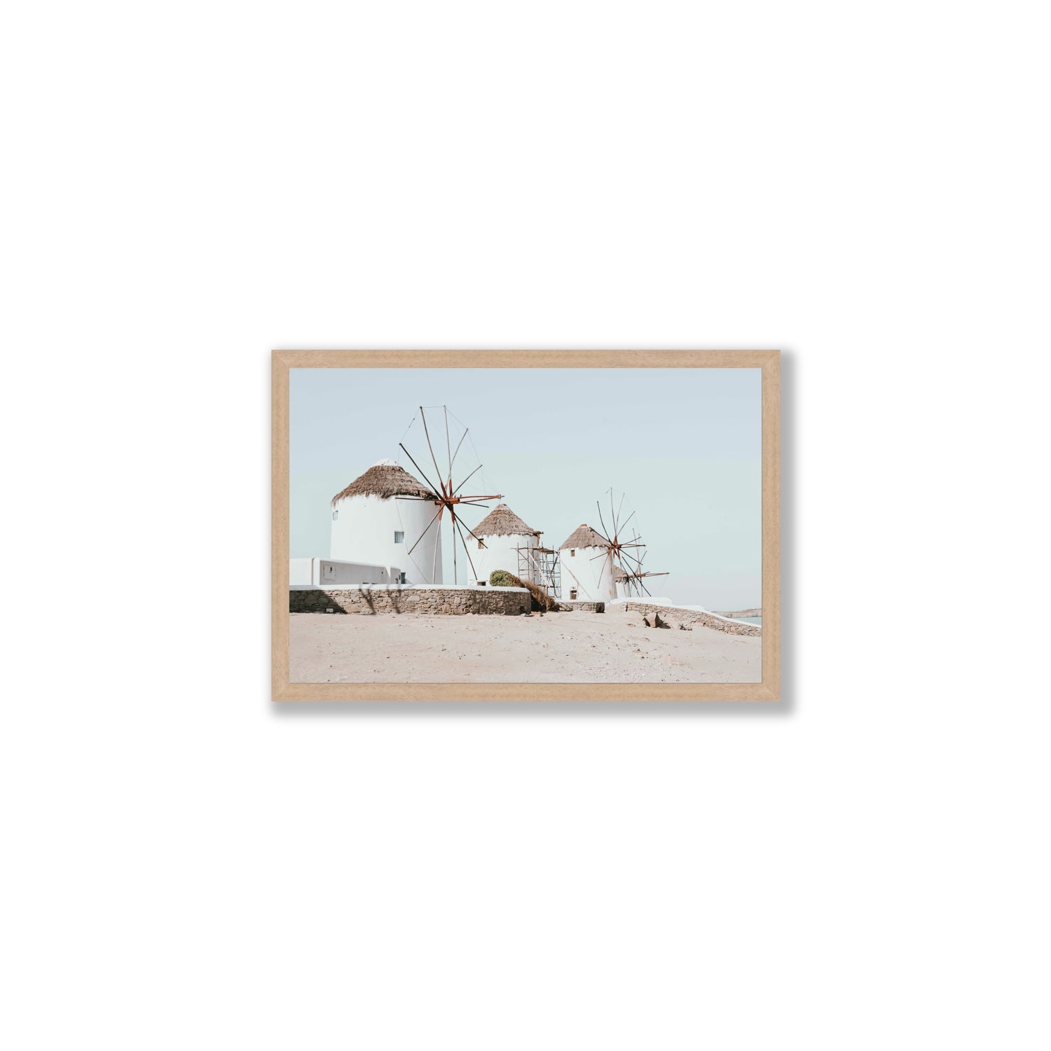 Rustic Icons Mykonos Greek island wall art Medium full-bleed fine art print in natural oak frame