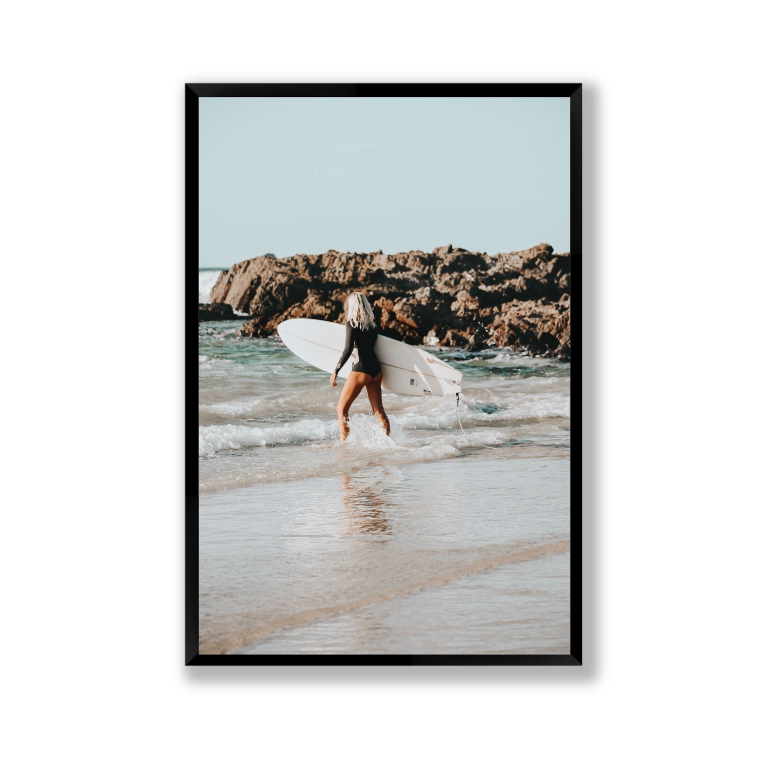 Bethany Byron Bay Surf coastal decor wall art Gallery full-bleed fine art print in black frame