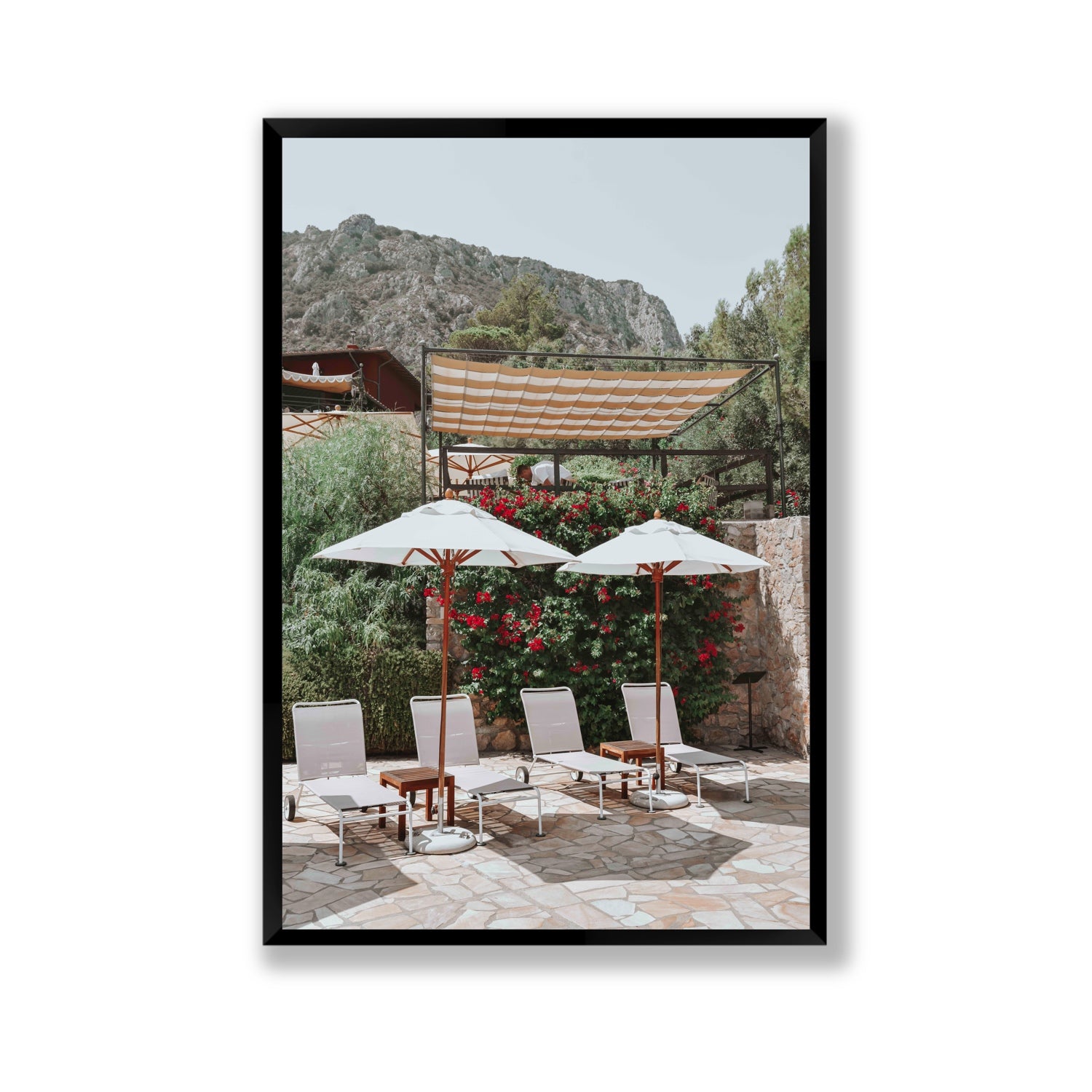 Shades of Leisure Tuscany coastal Italian wall art Gallery full-bleed fine art print in black frame
