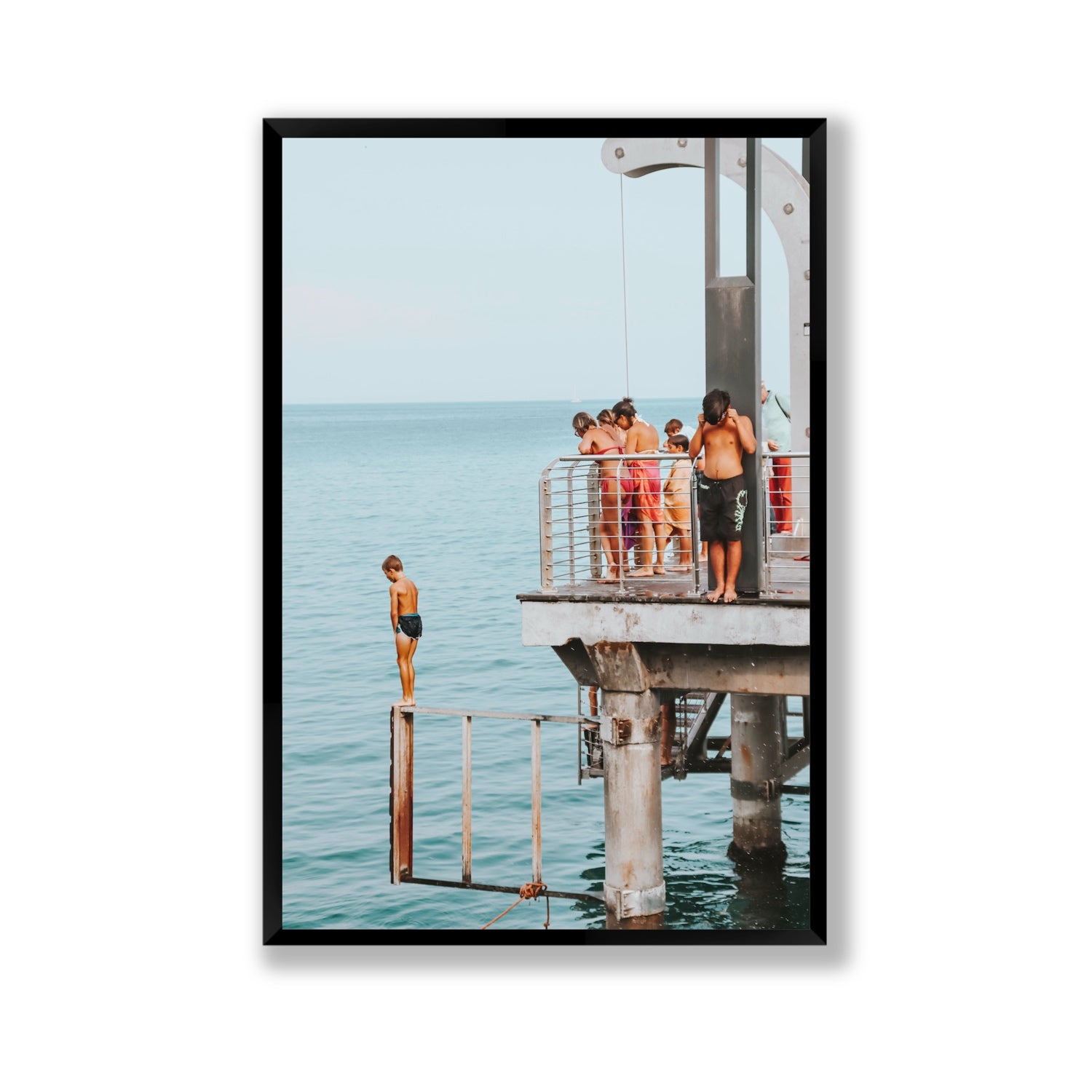 Golden Boy Alassio coastal decor wall art Gallery full-bleed fine art print in black frame