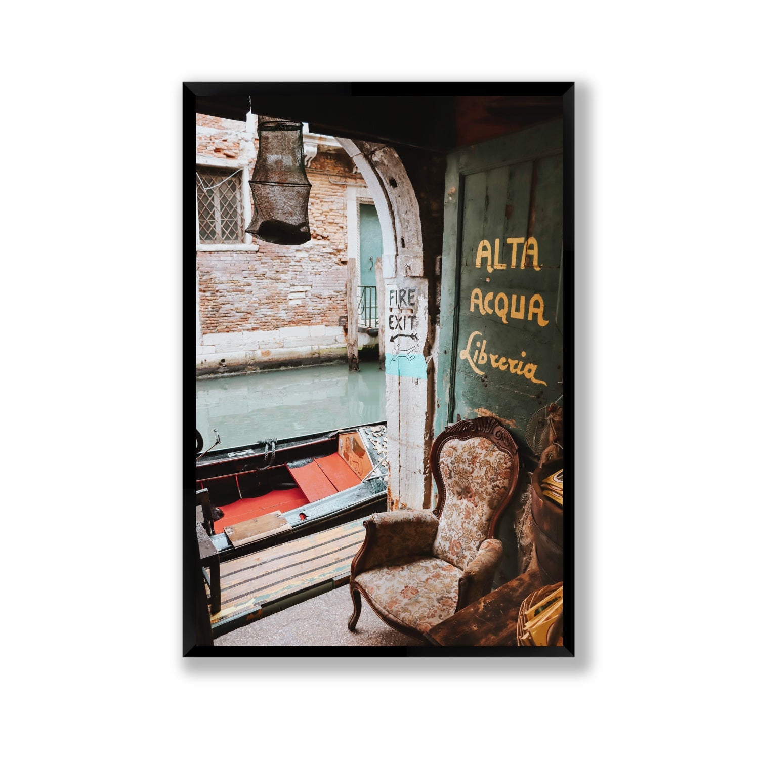 Alta Acqua Venice Bookstore wall art Gallery full-bleed fine art print in black frame